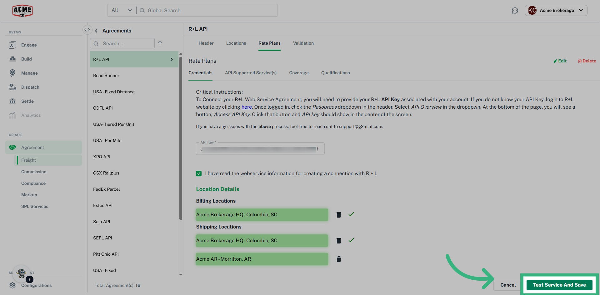Click 'Test Service and Save'