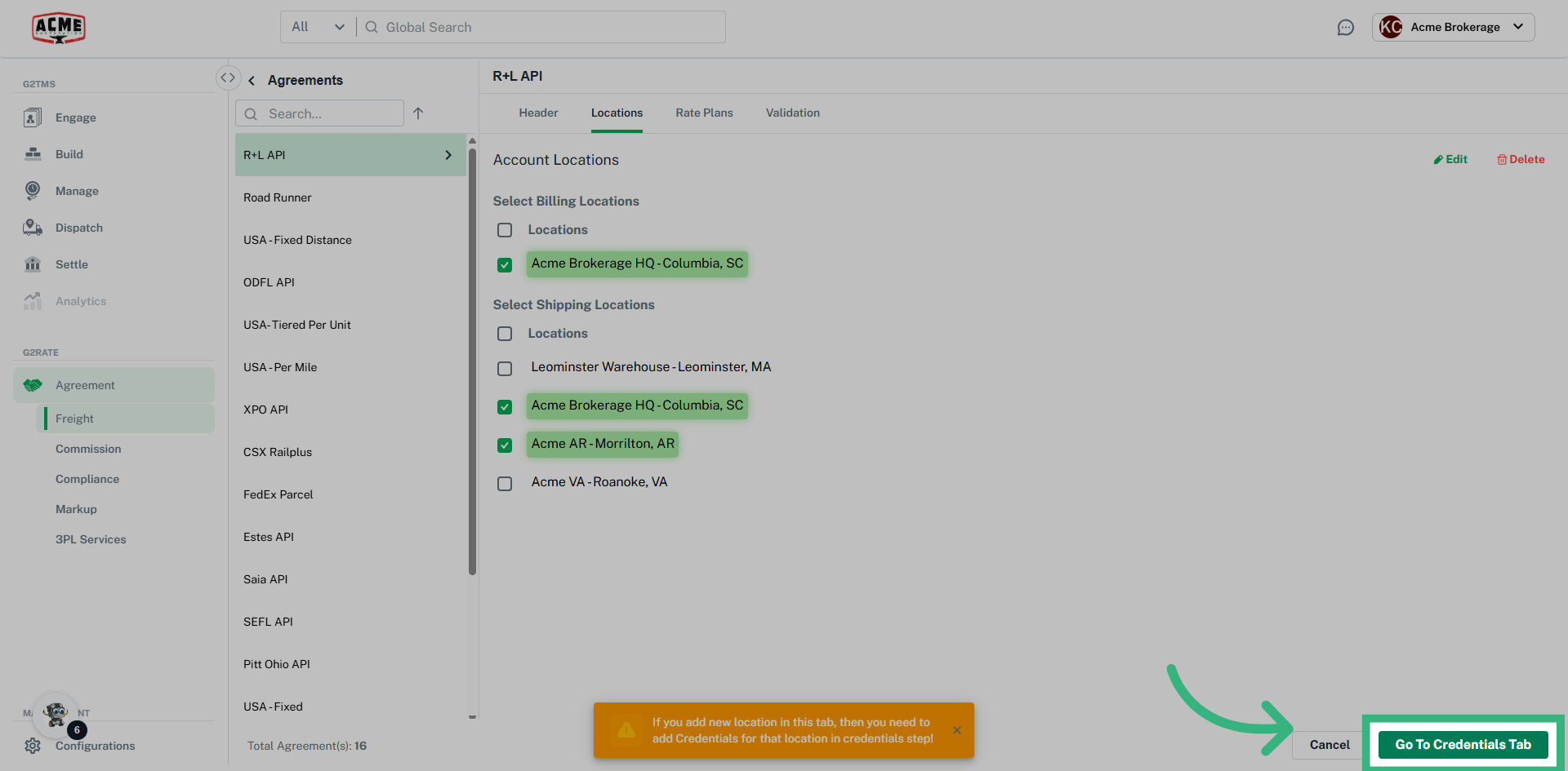 Click 'Go To Credentials Tab'