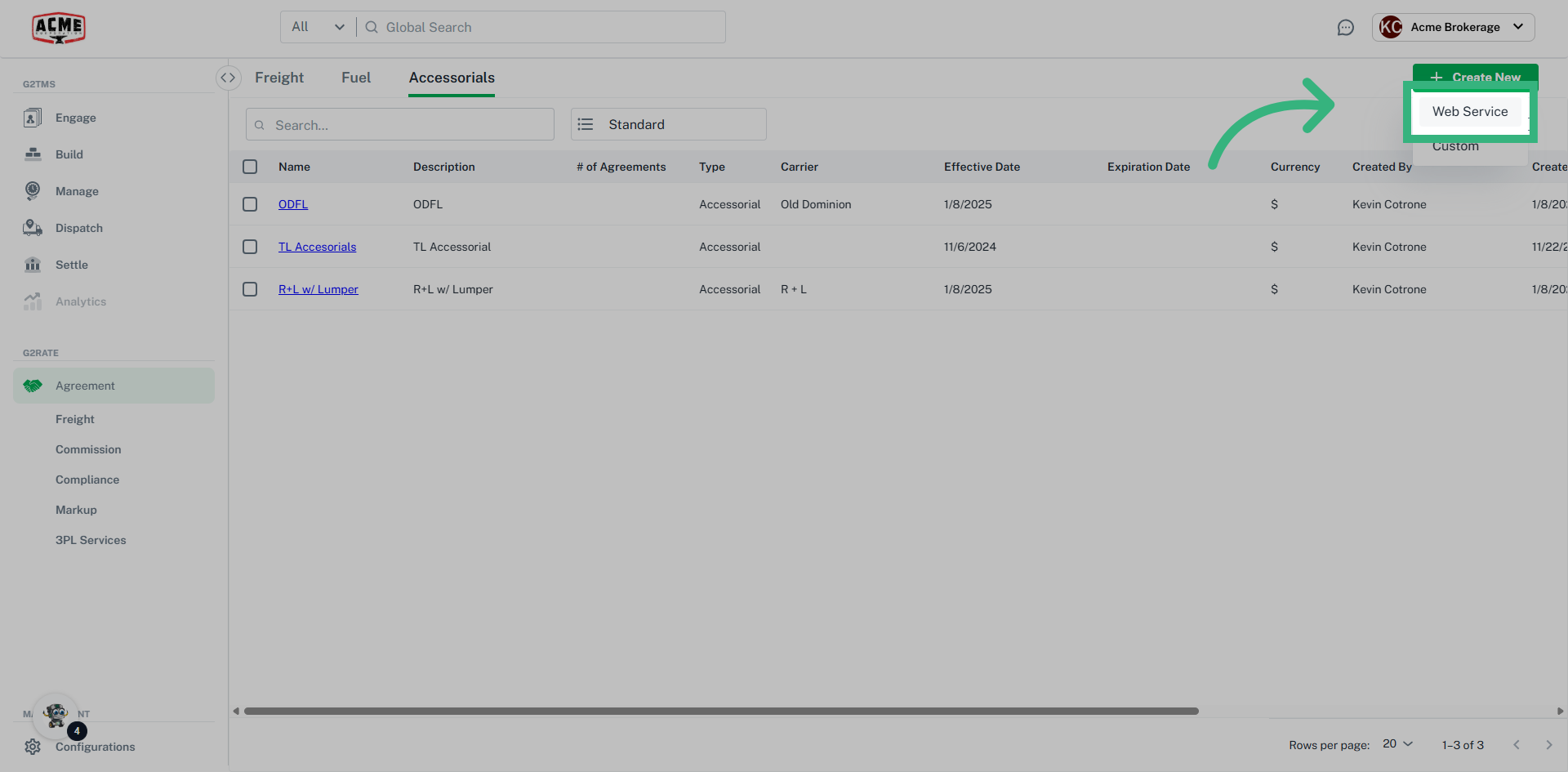 Click 'Create new' then 'Web Service'
