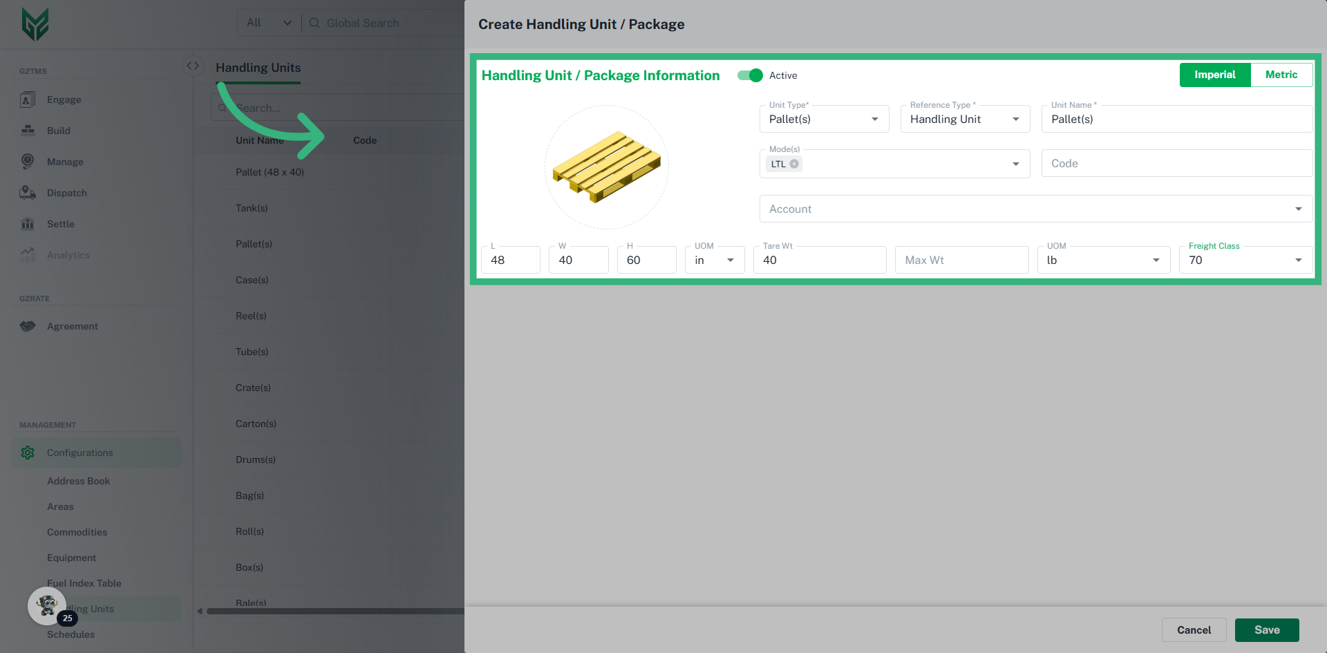 Enter Handling Unit Information