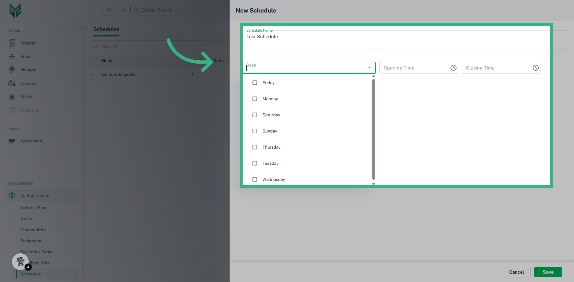 Enter Schedule details
