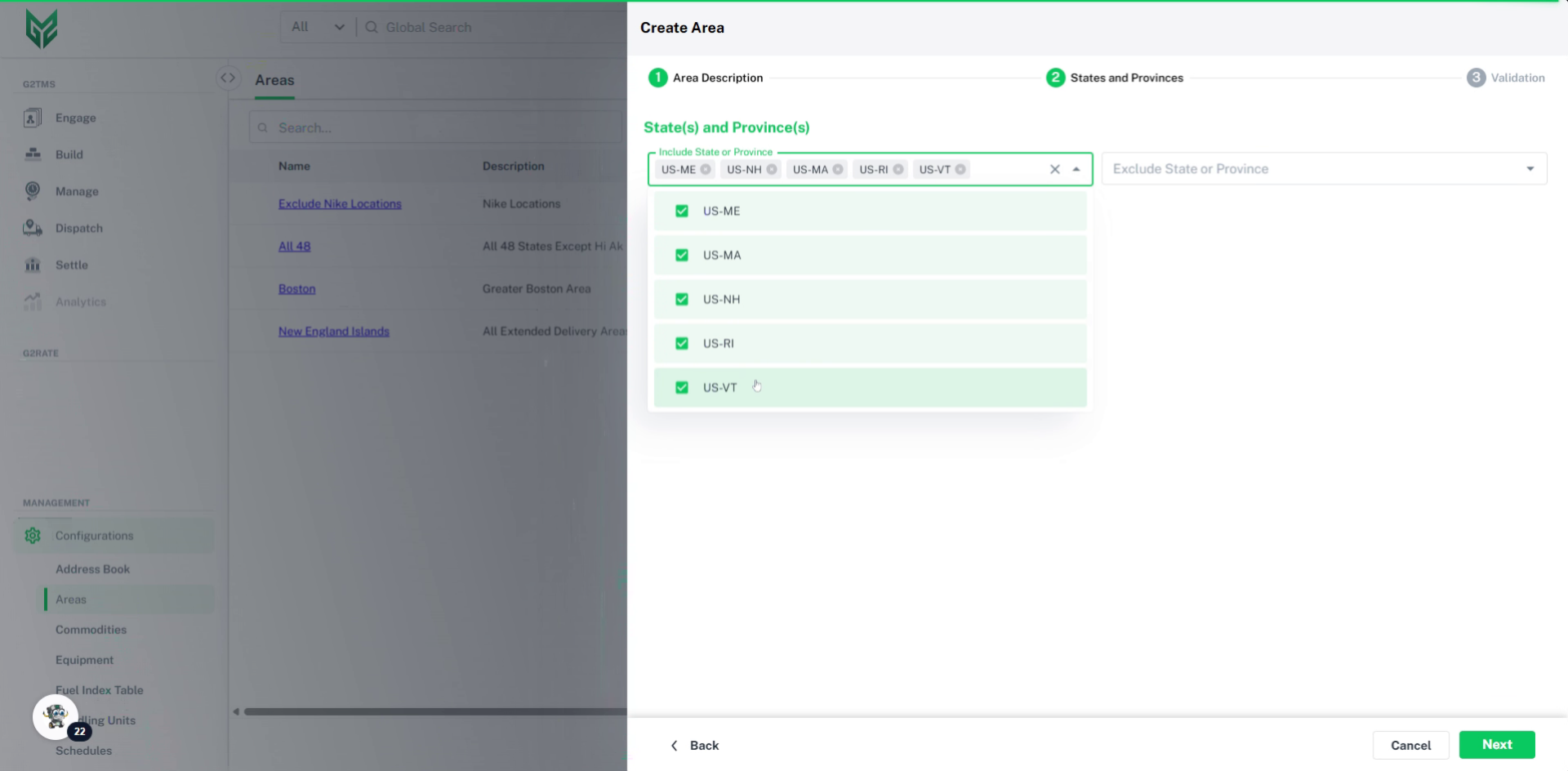 Select the areas to include or exclude