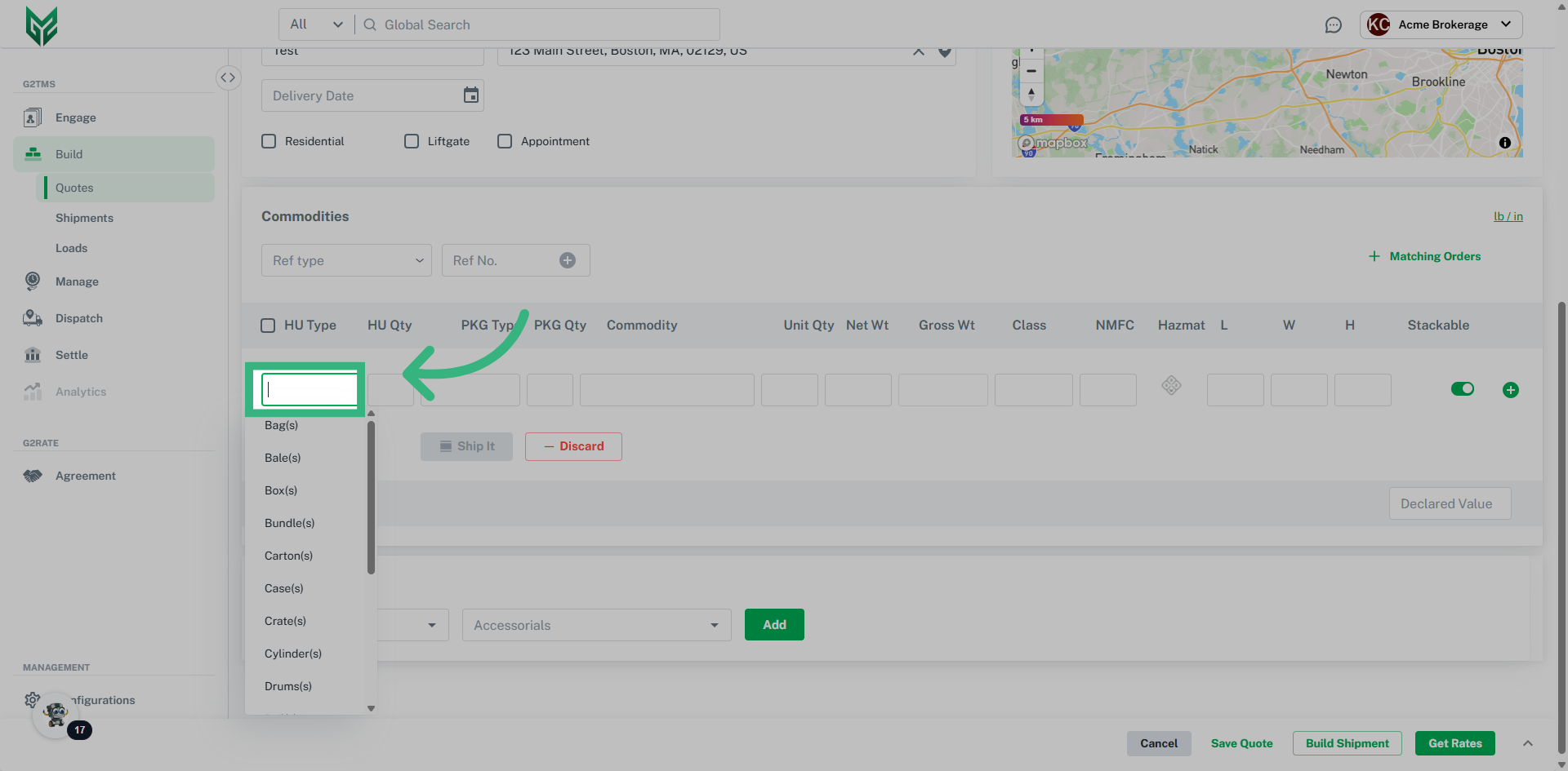 Select a handling unit.
