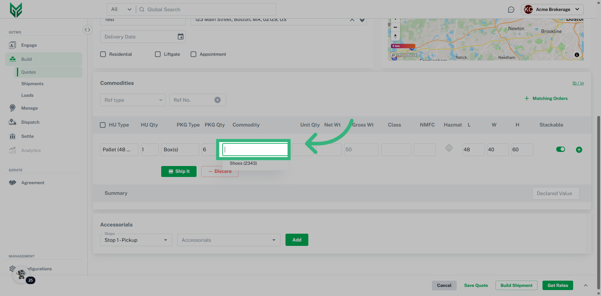 Enter commodity information