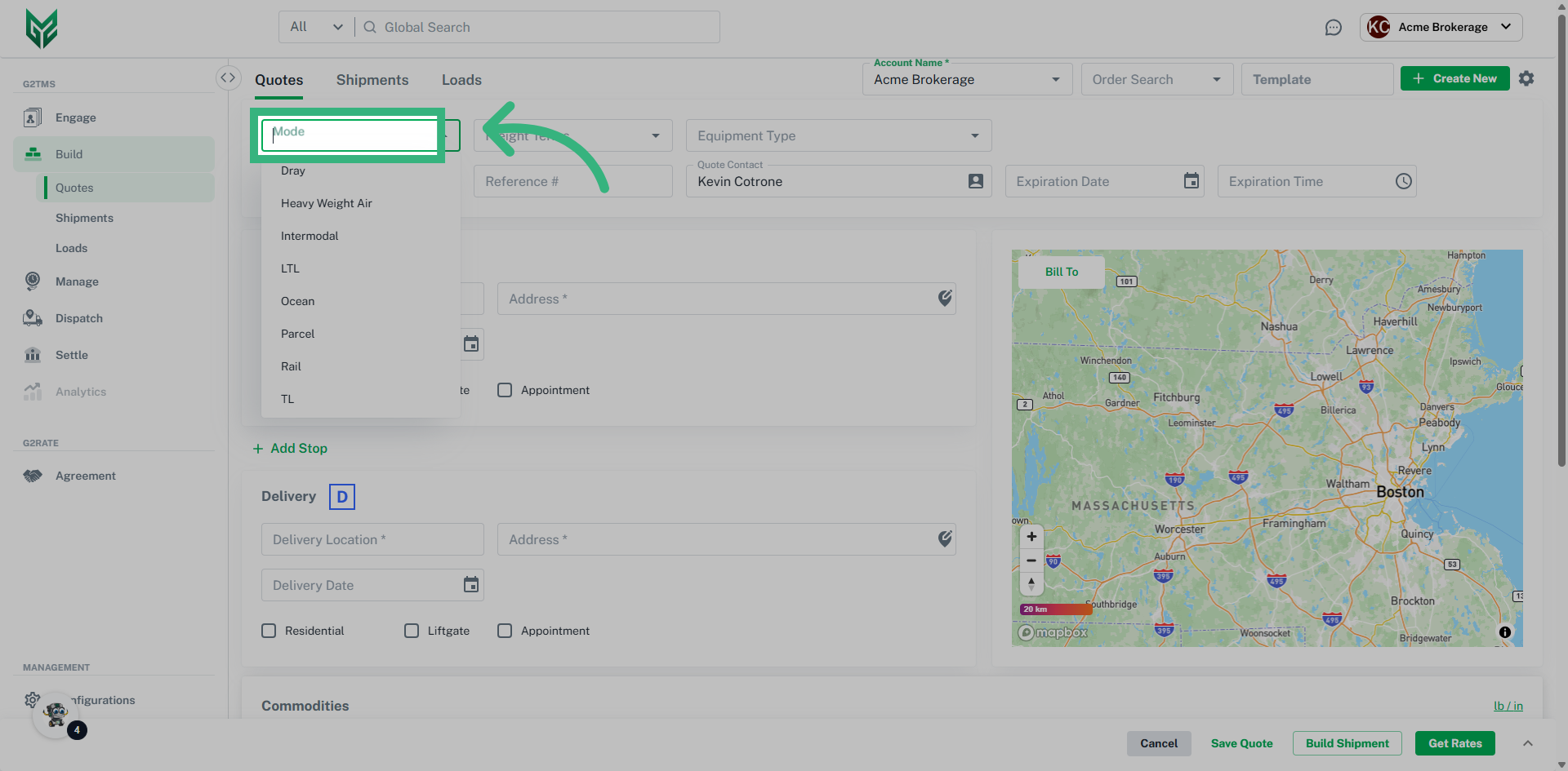 Select the shipment mode. 