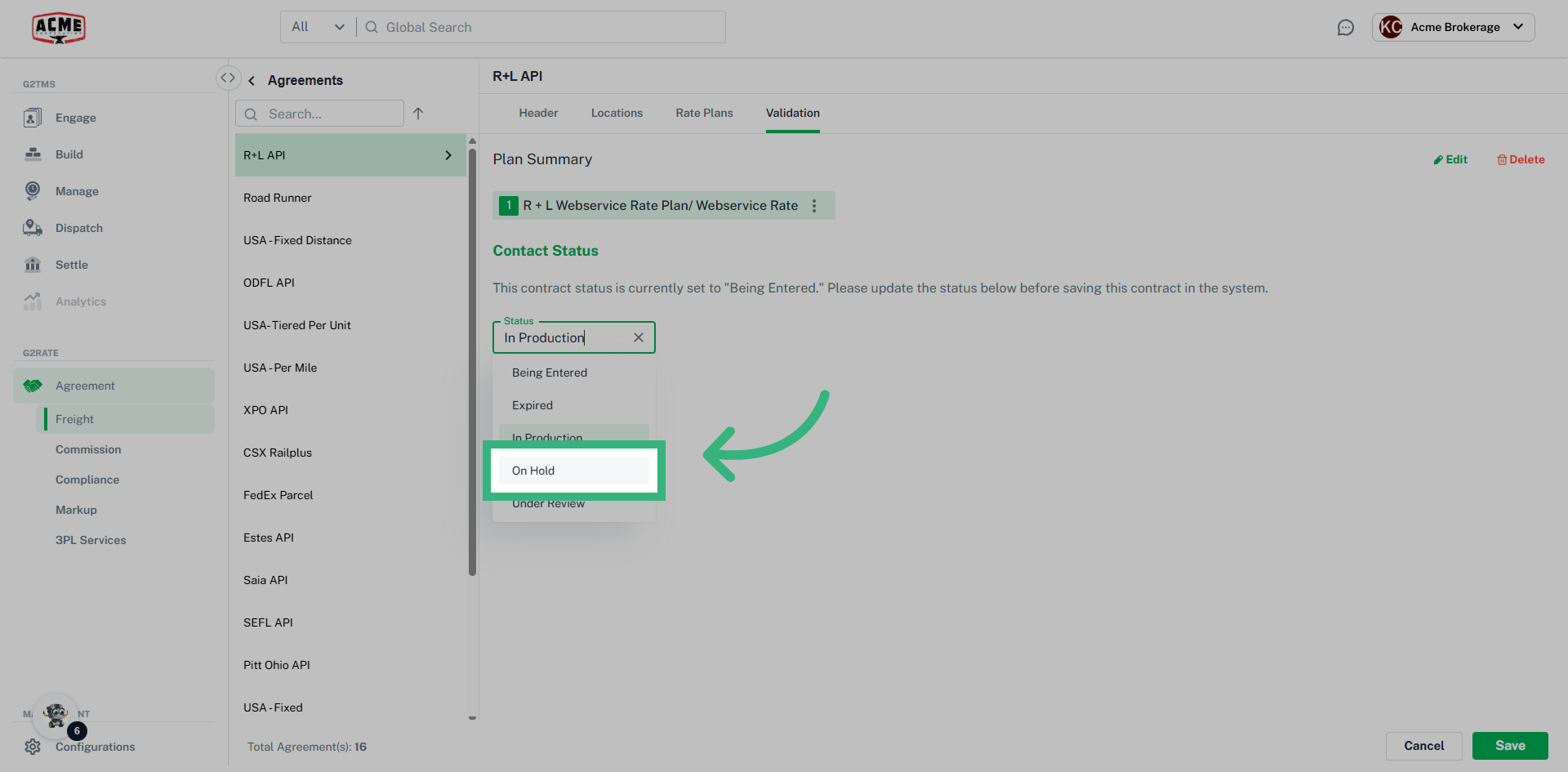 Click on the dropdown bar and select the status you would like. 