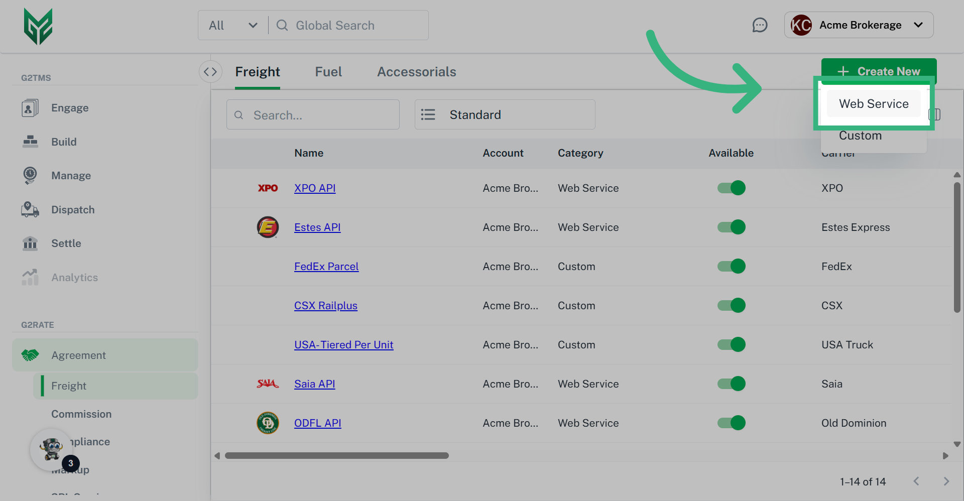 Click 'Create new' then 'Web Service'