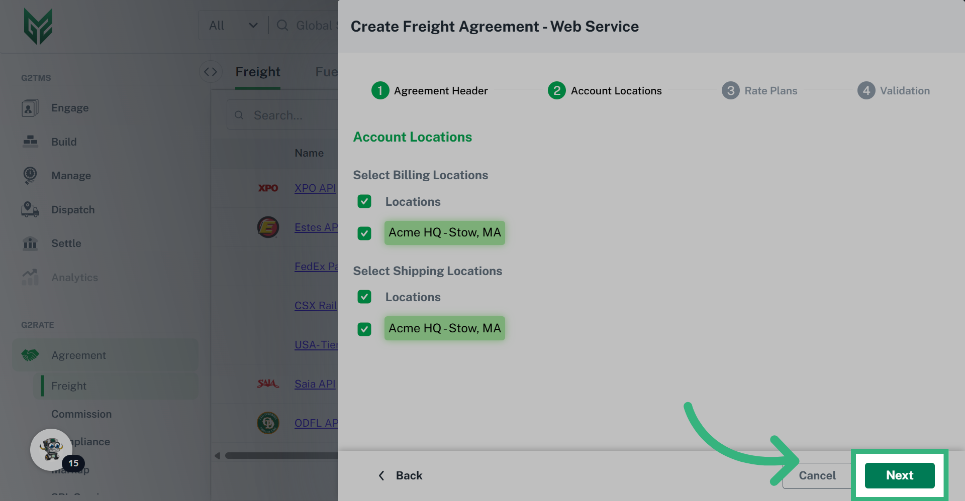 Select your available billing & shipping locations, then click 'Next'