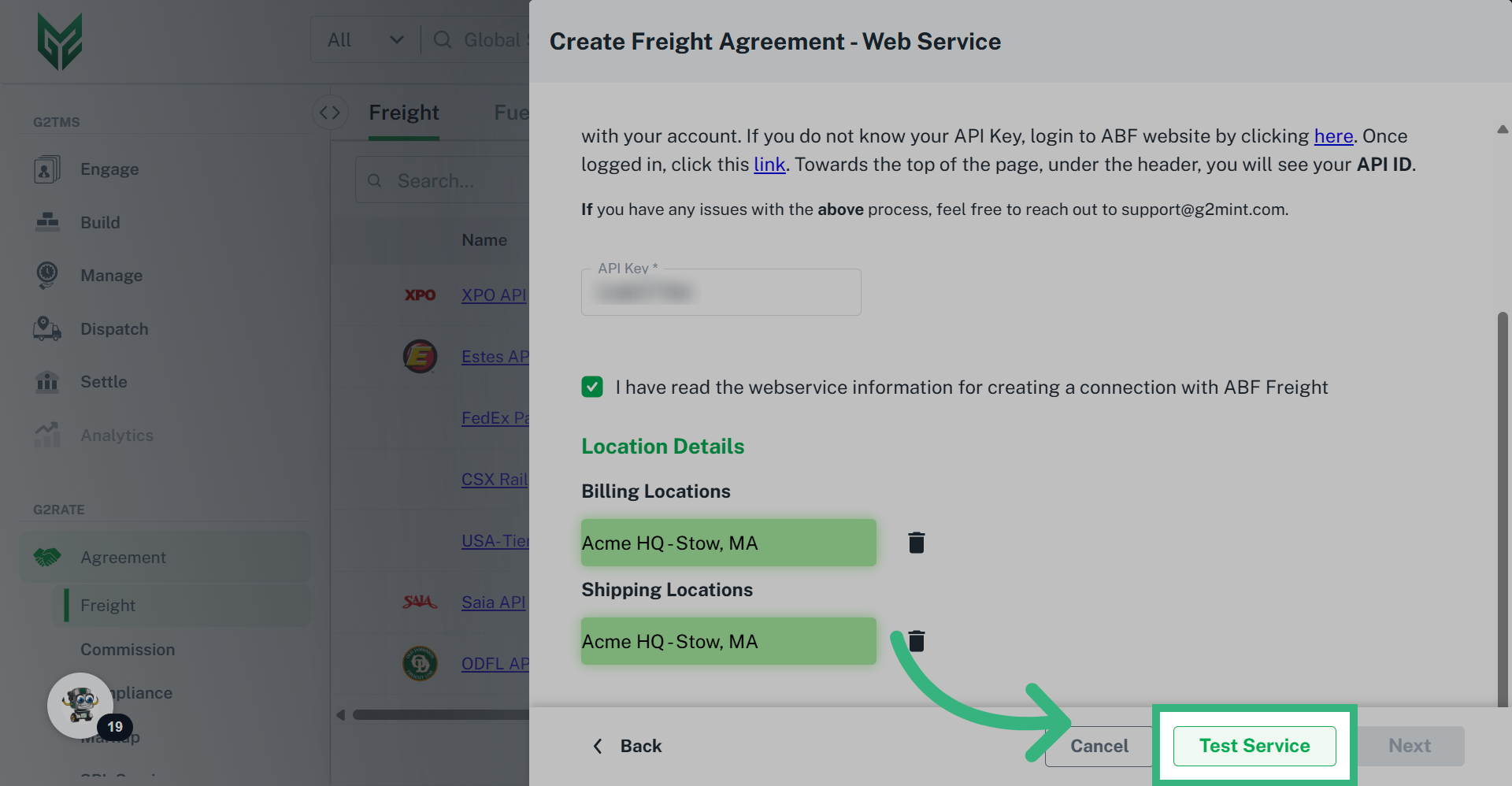 Click 'Test Service'