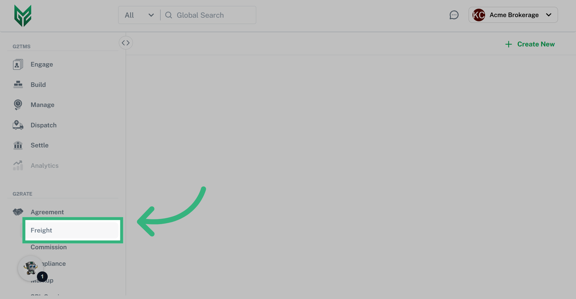 Click 'Agreement' then 'Freight'