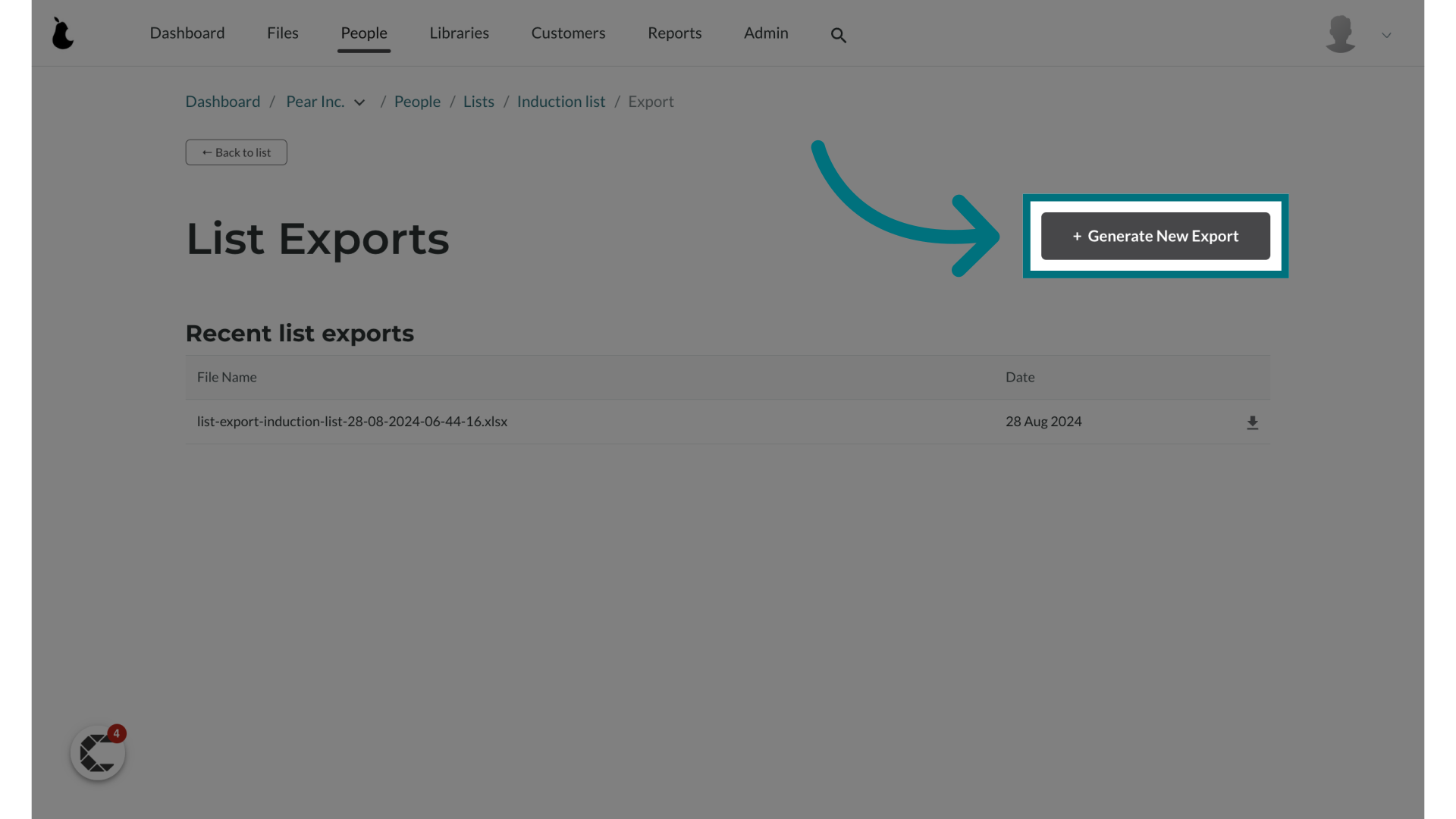 Click '+ Generate New Export'