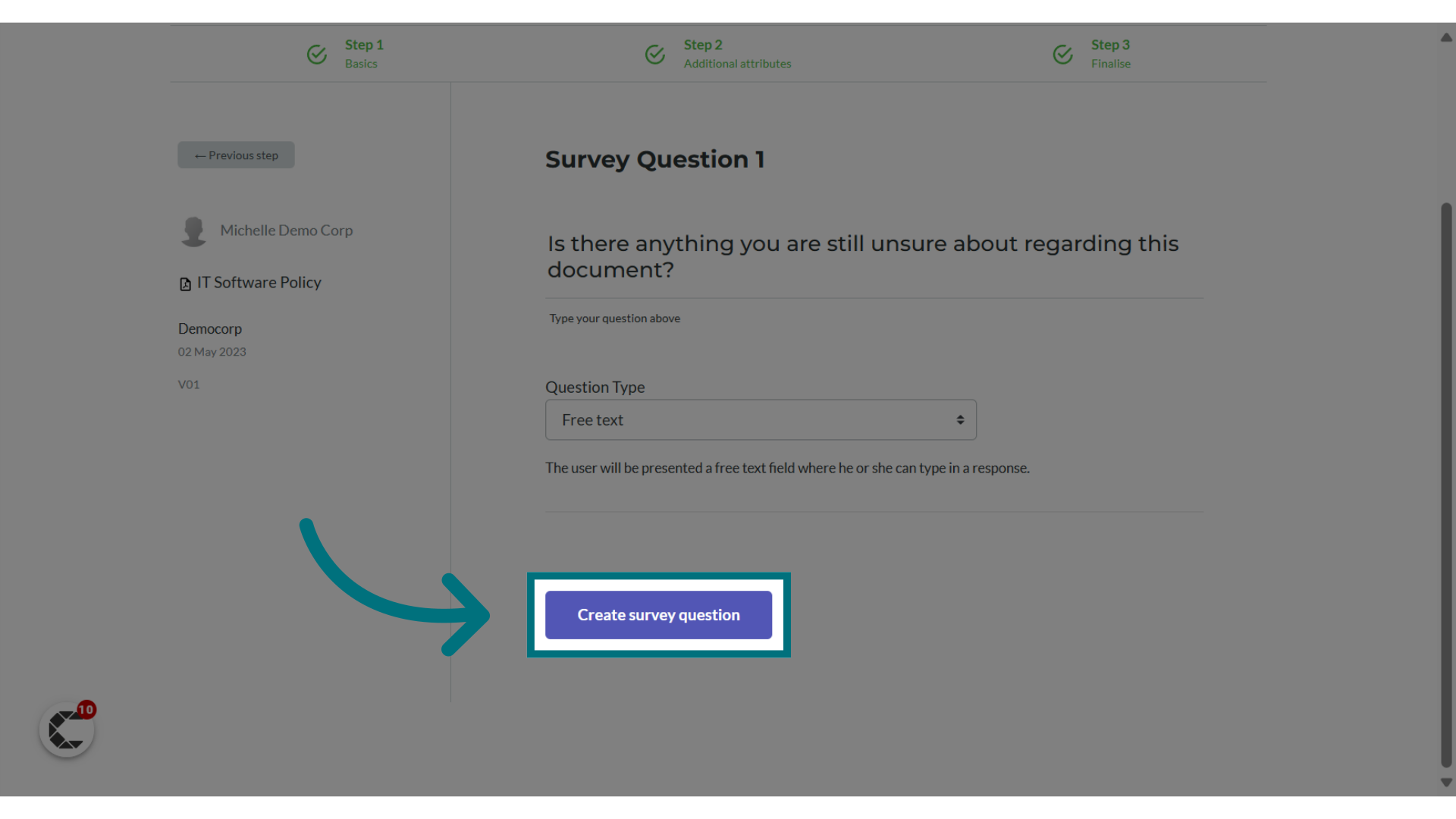 Click 'Create survey question'