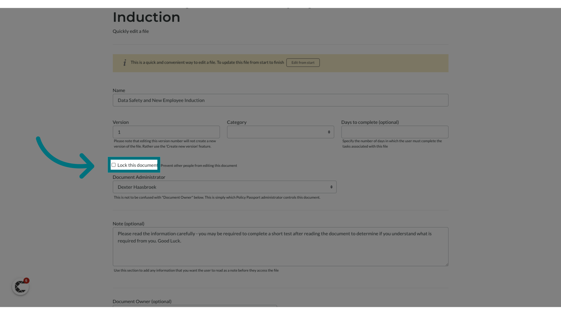 Select the checkbox labeled 'Lock this document'