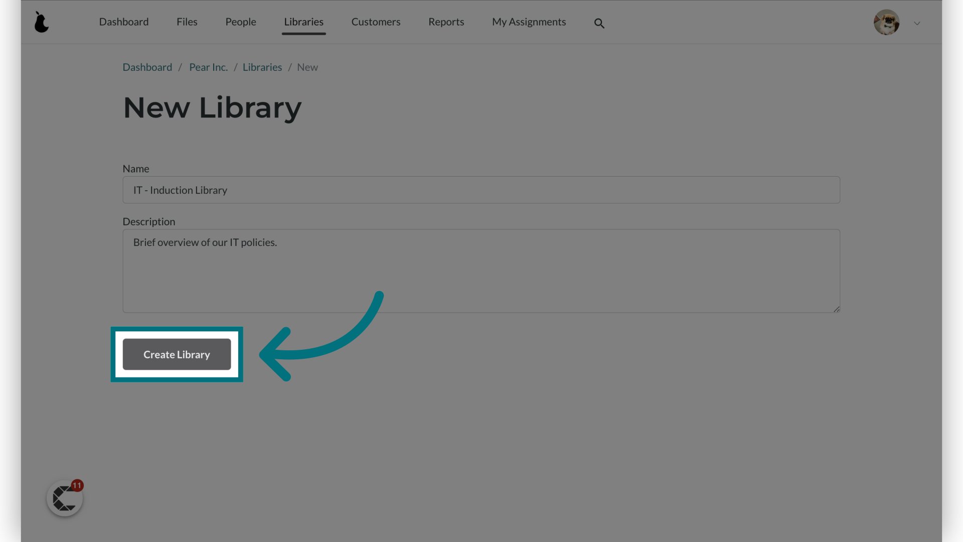 Click 'Create Library'