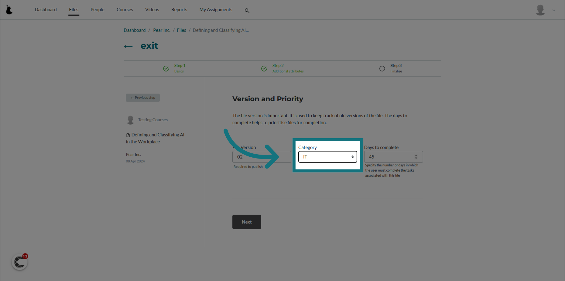 Assign the file to a group