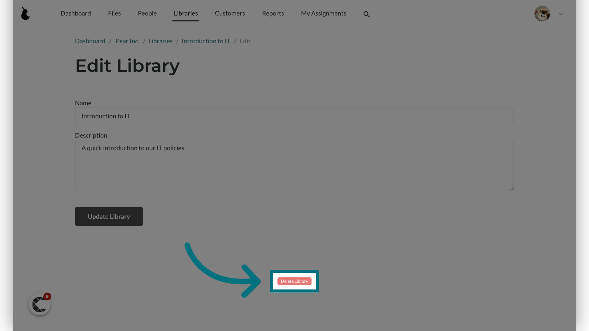 Optionally, click 'Delete Library'