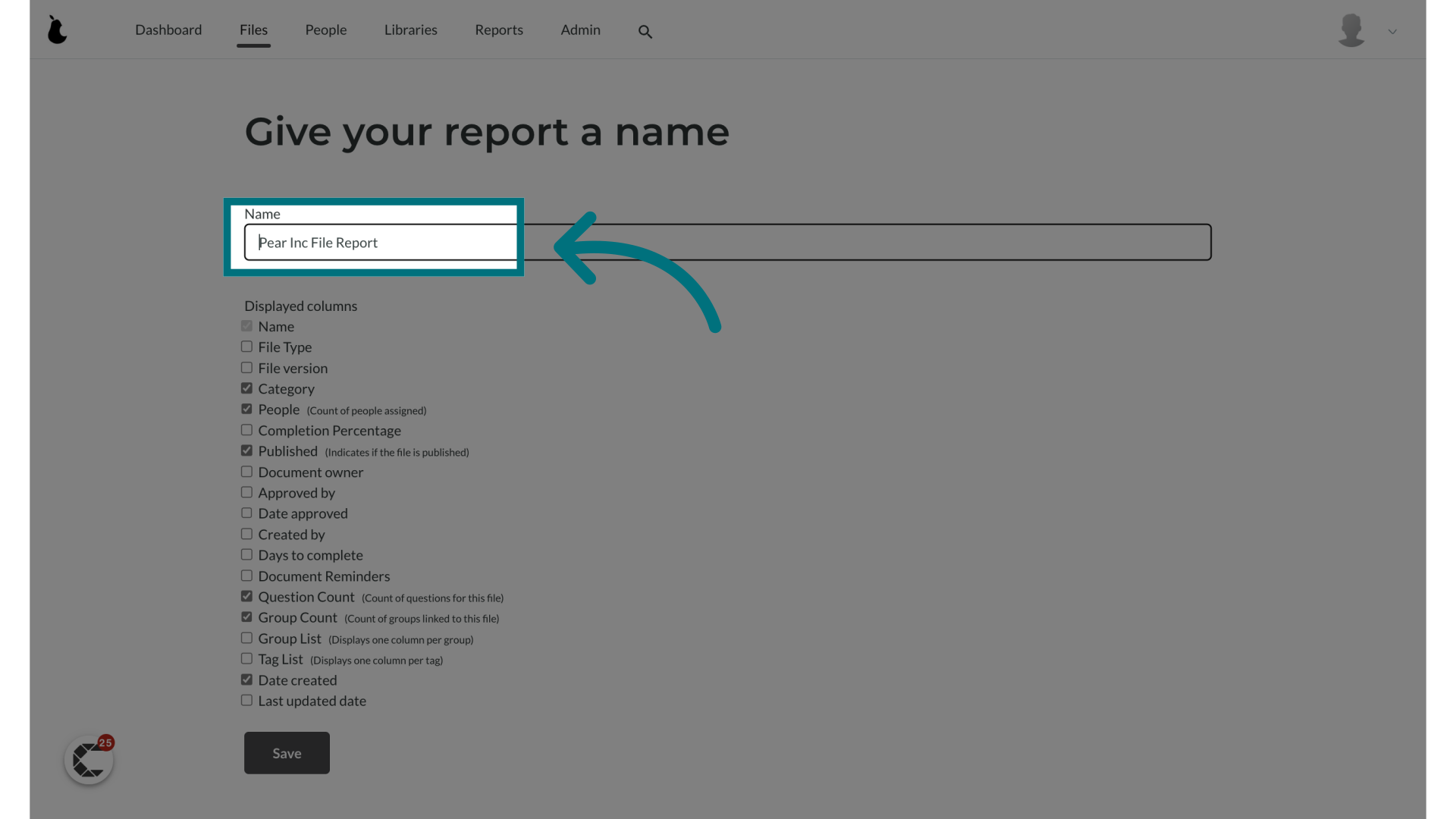 Here you can change the name of the report