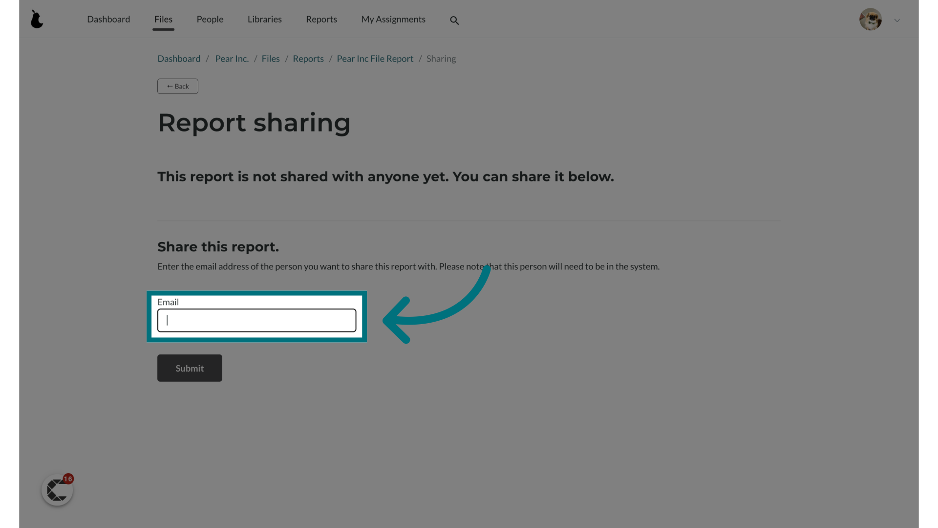 Provide the email address of the person you wish to share the report with