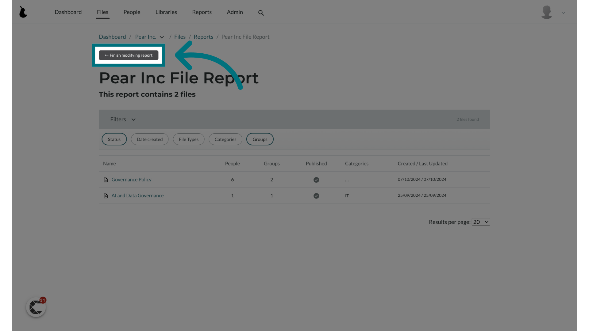 Click '← Finish modifying report'