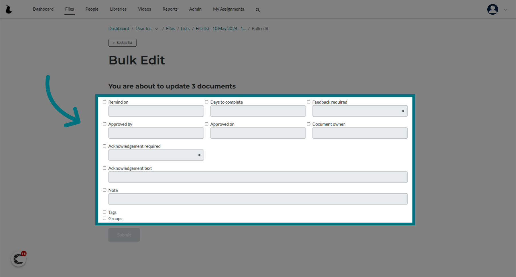 Choose the file settings you wish to edit