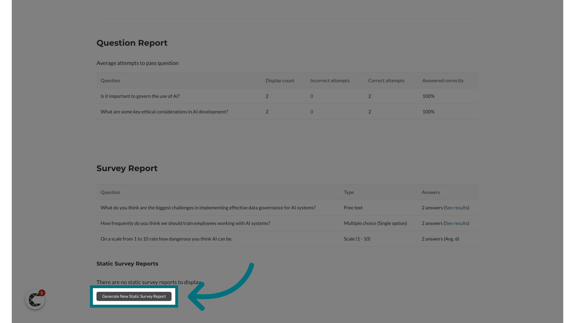 Click 'Generate New Static Survey Report'