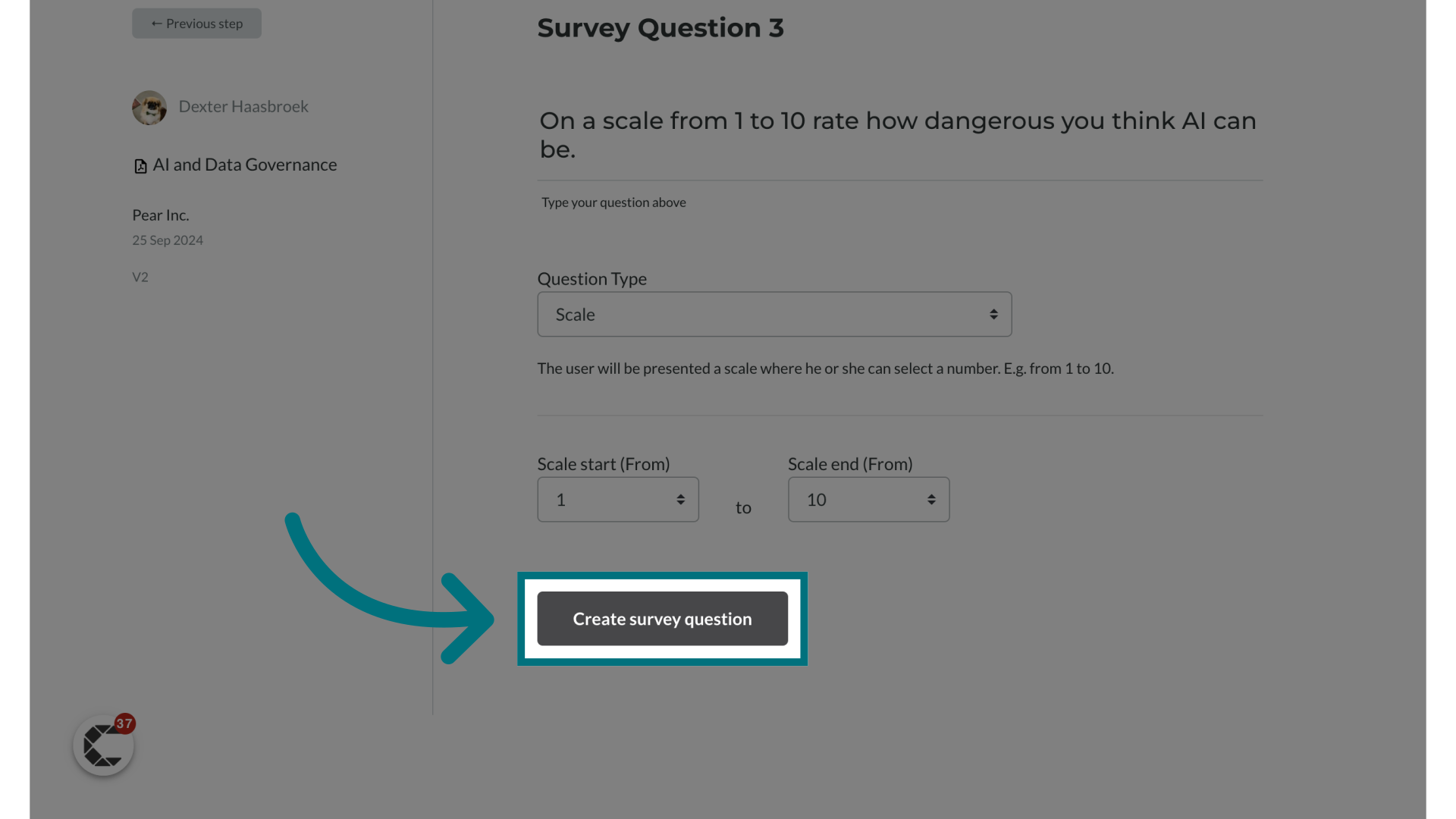 Click 'Create survey question'