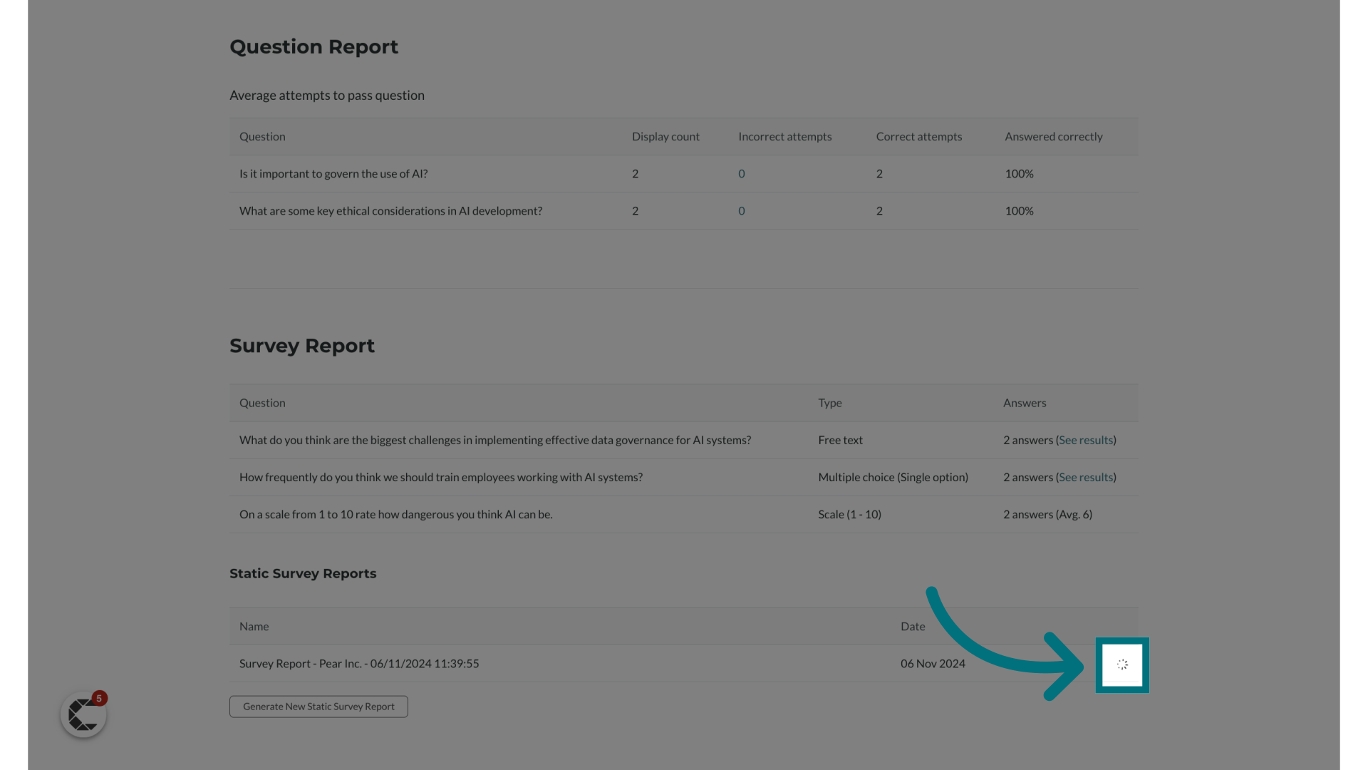 Wait for the survey report to finish generating