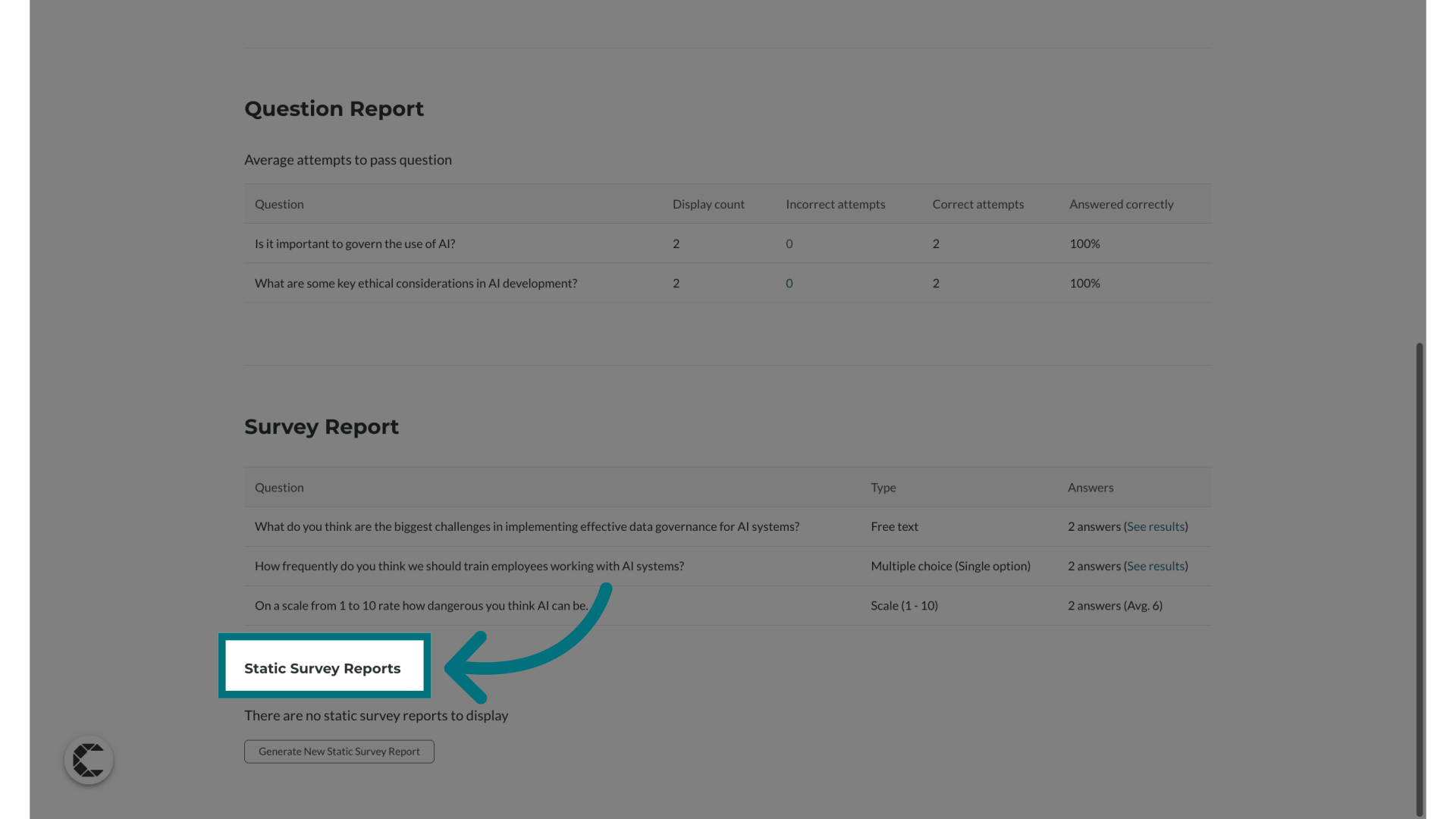 Scroll down to the 'Static Survey Reports'