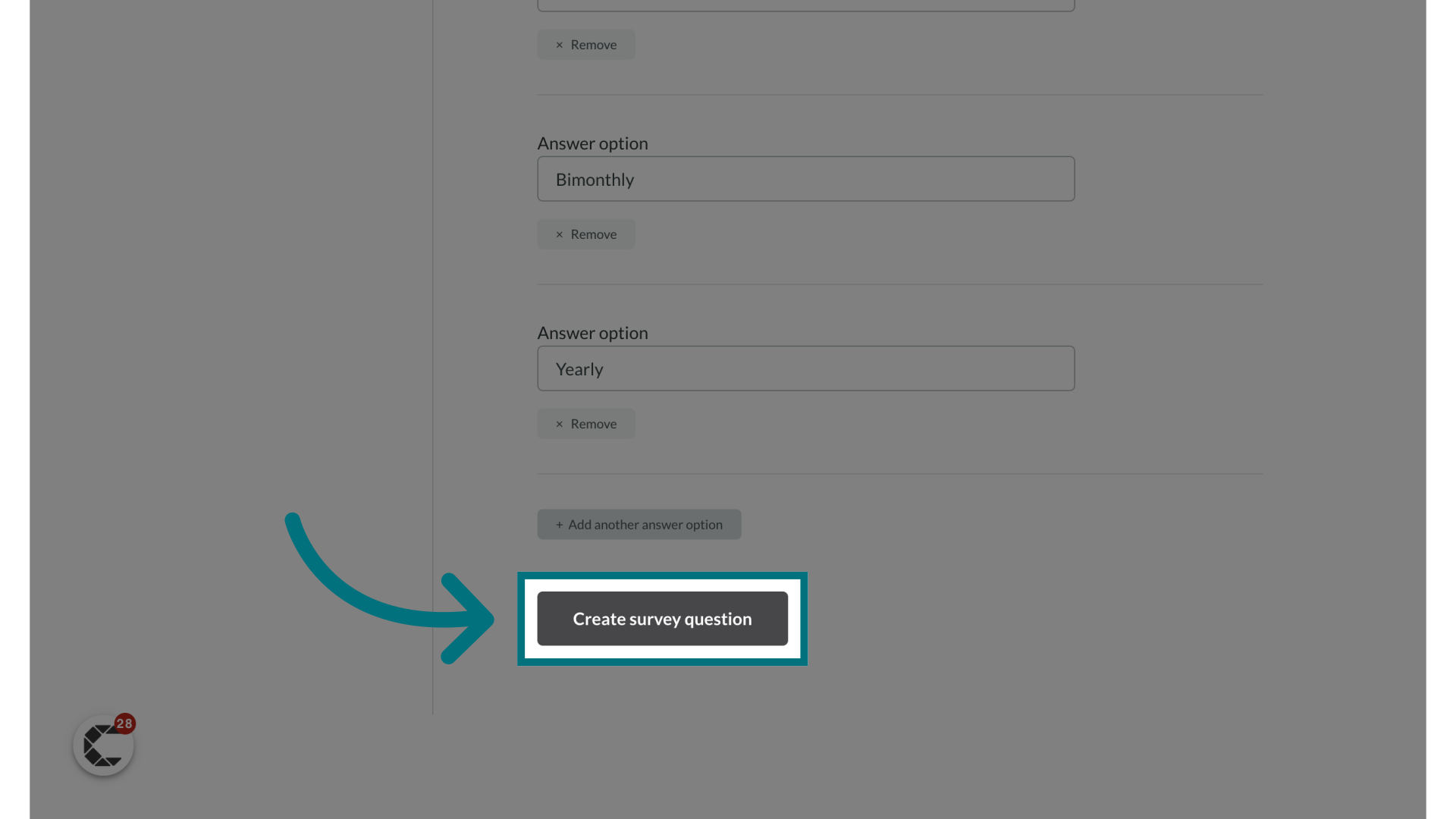 Click 'Create survey question'