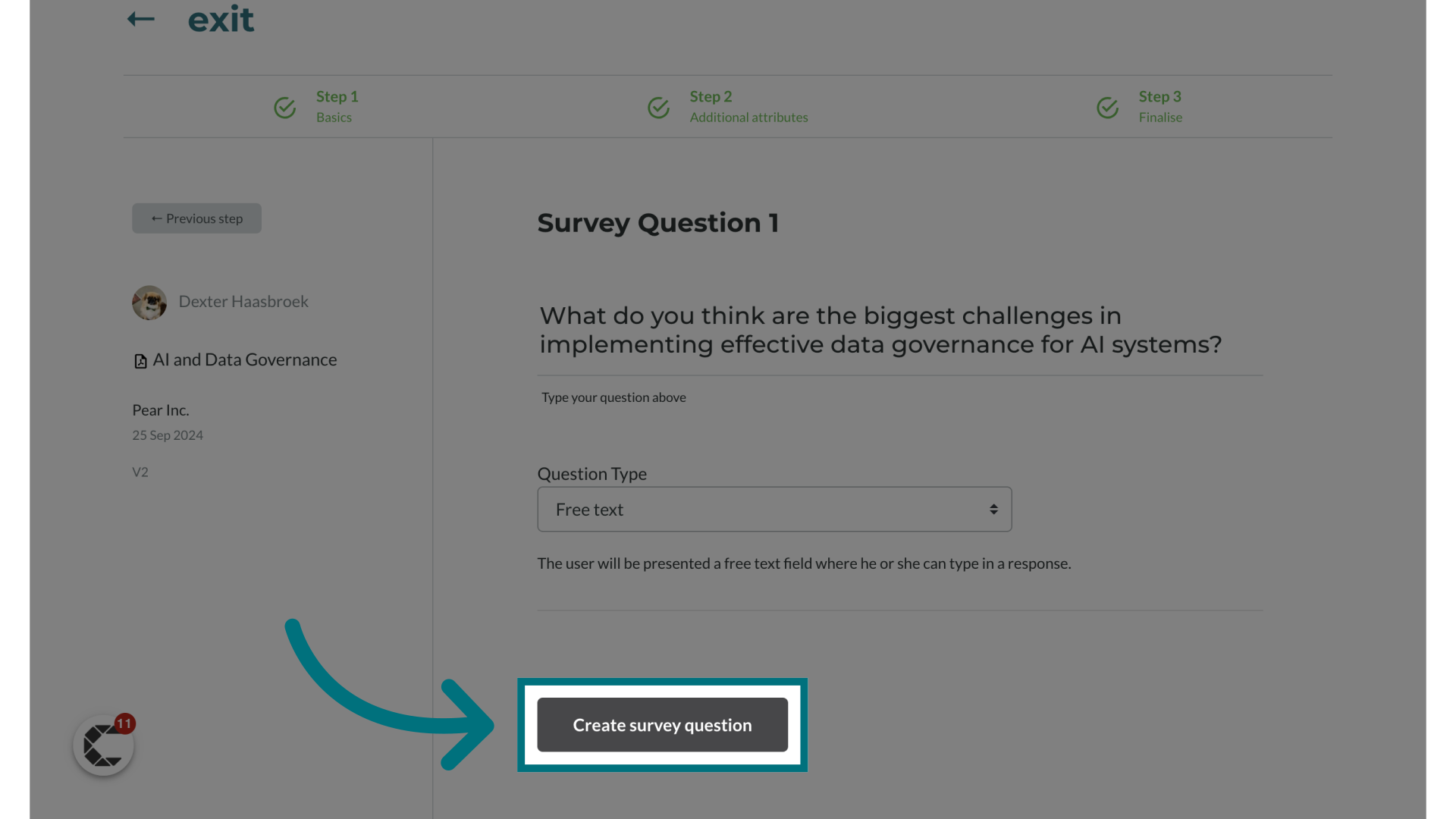 Click 'Create survey question'