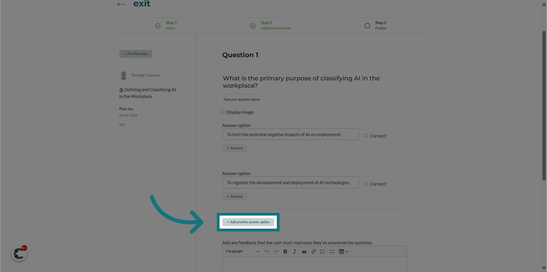 Click '+ Add another answer option'