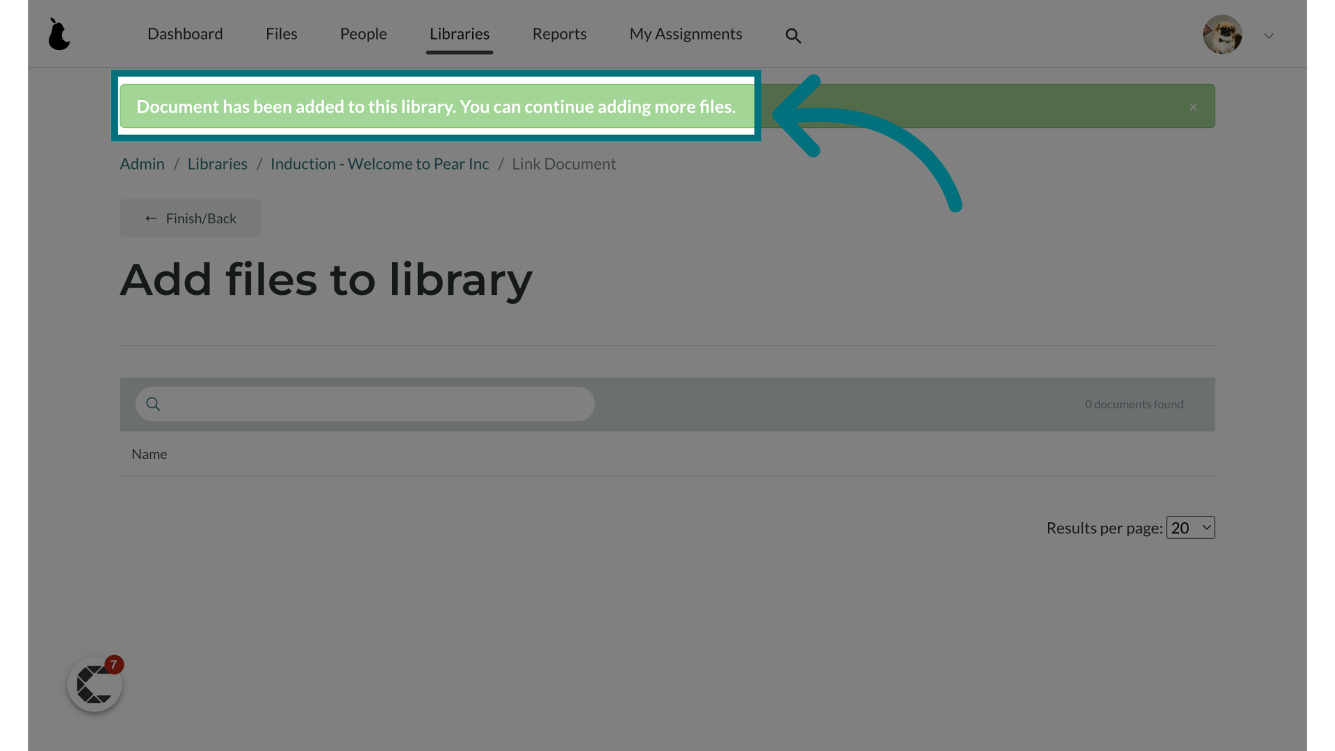 A green notification will appear indicating that the file has been added to the library