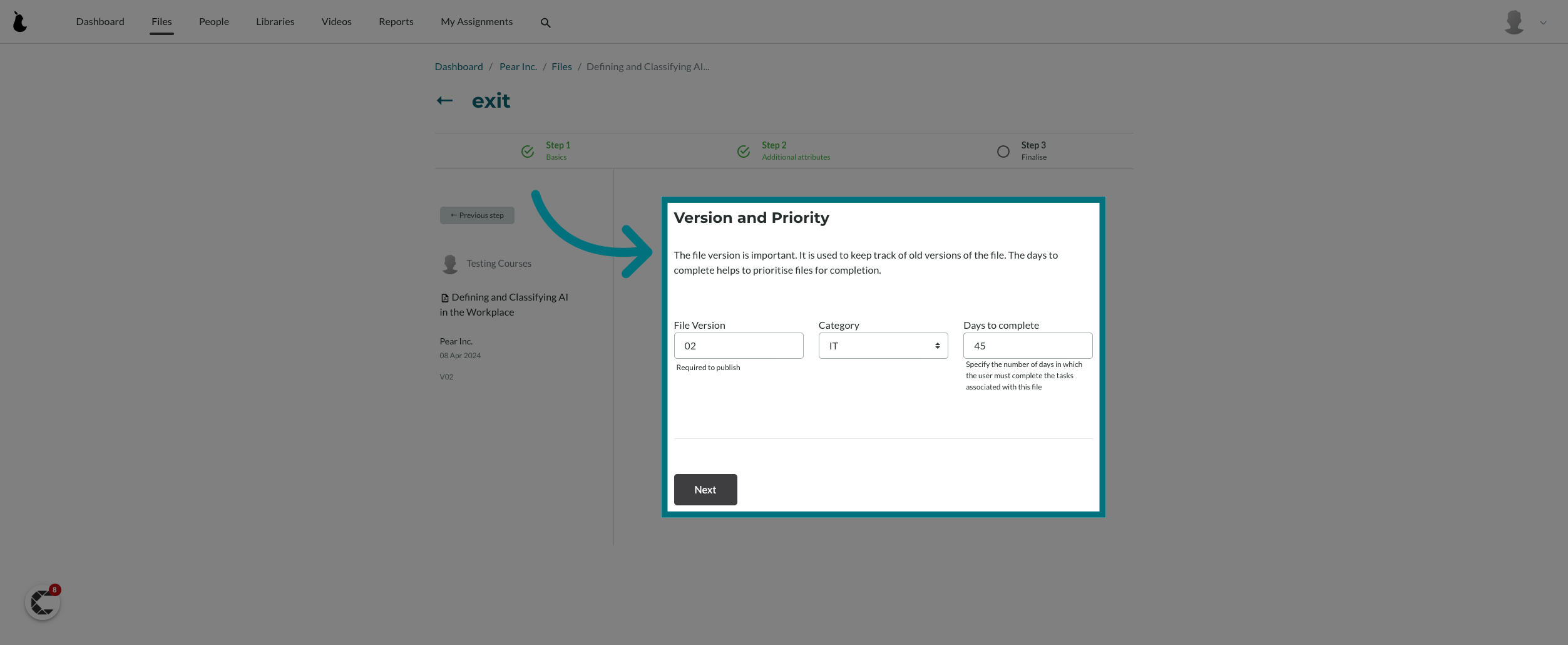 Don't change the version number, but you can update the category and days to complete fields