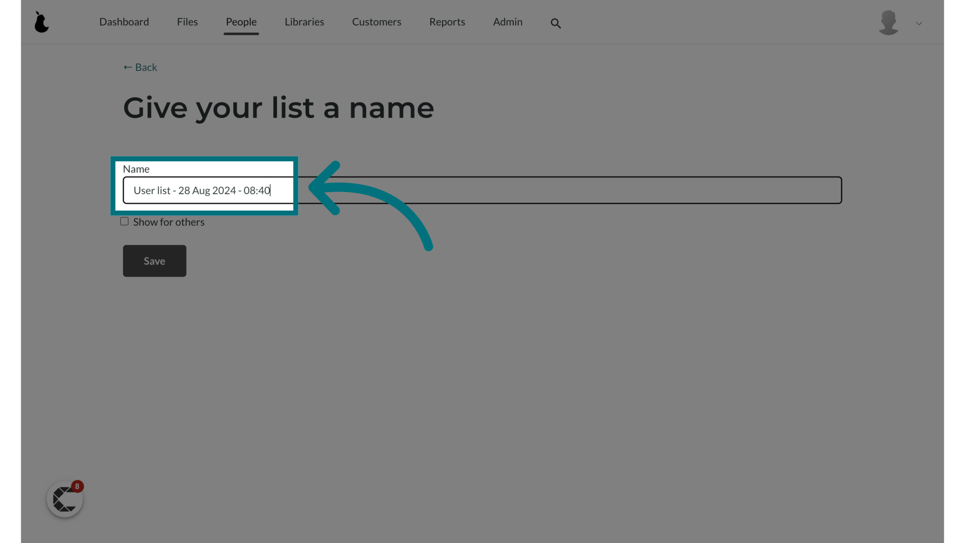 A default name will automatically populate the list