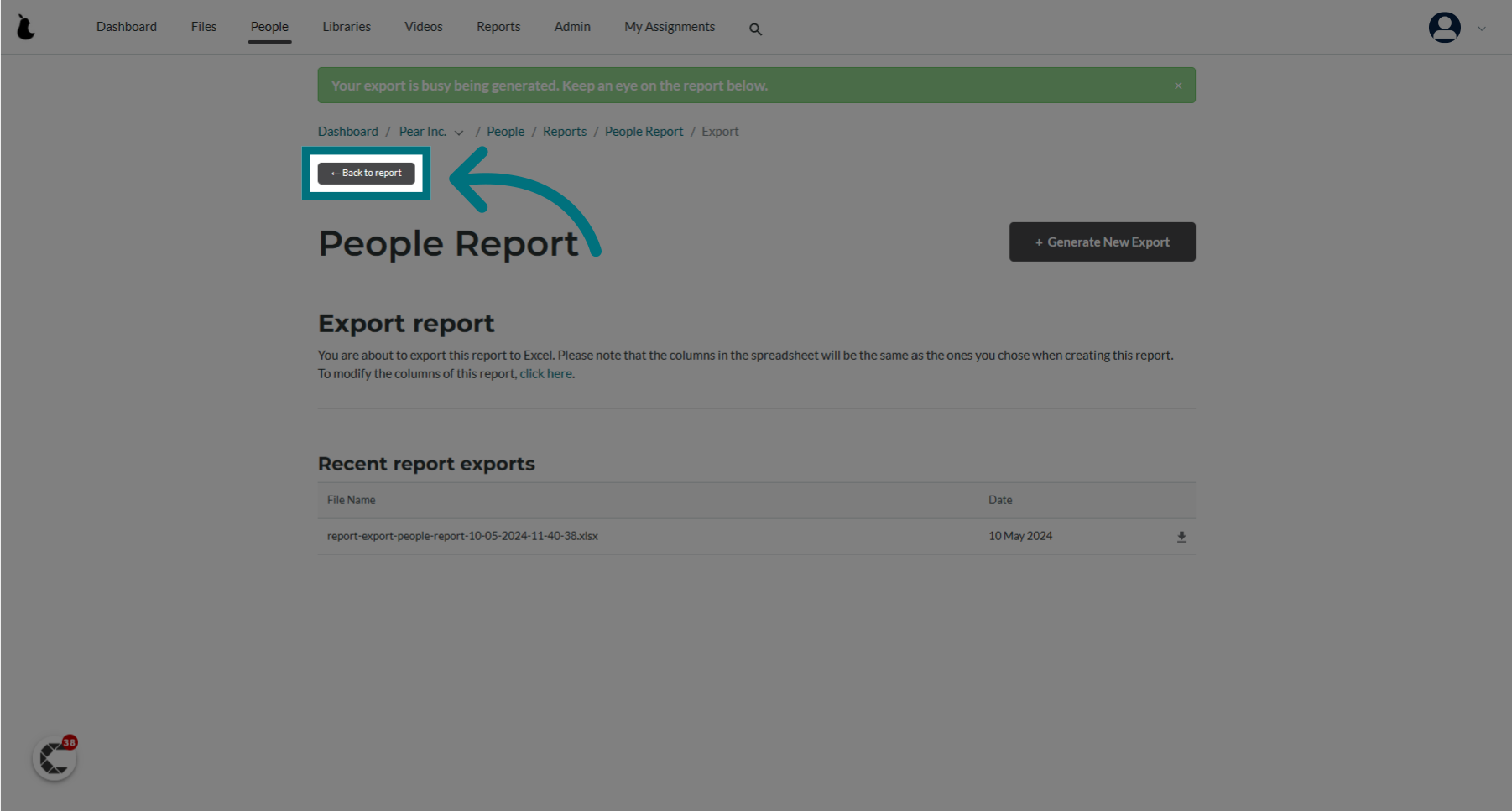 Click '← Back to report'