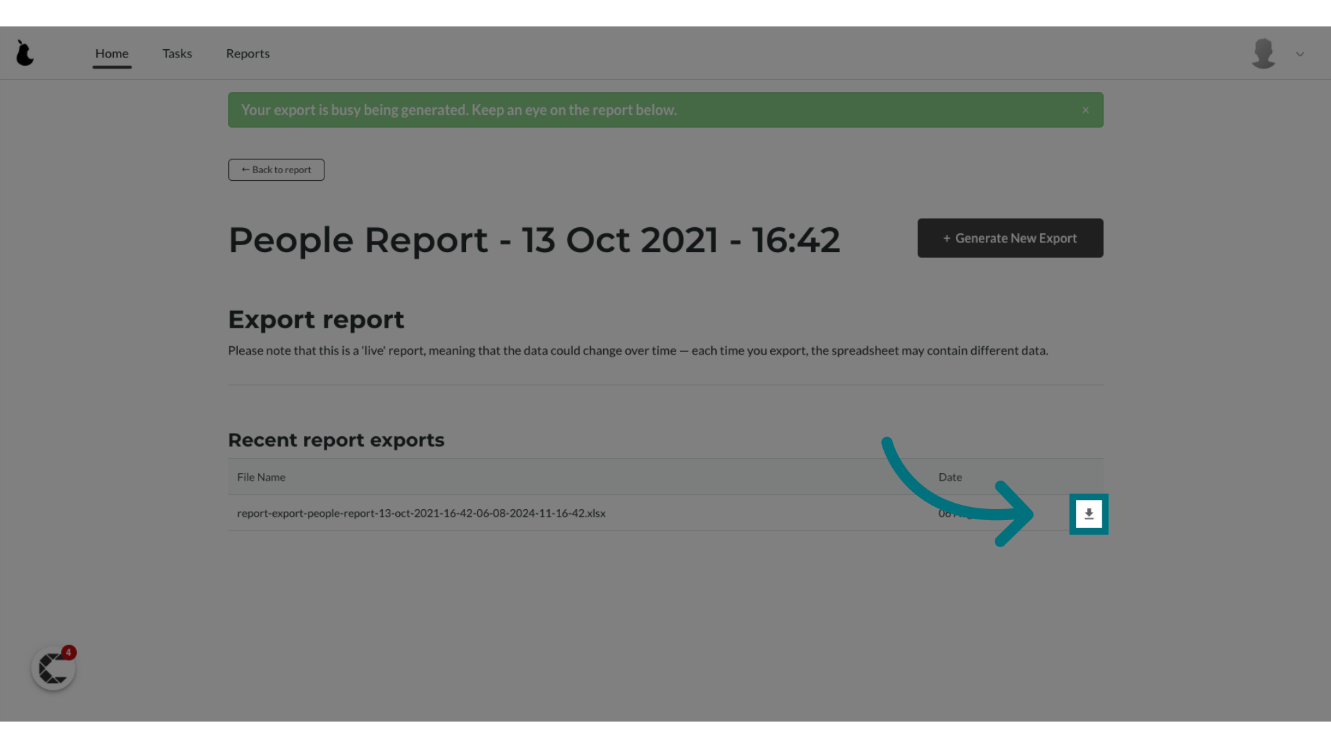 Wait for the report to generate and then click the download button