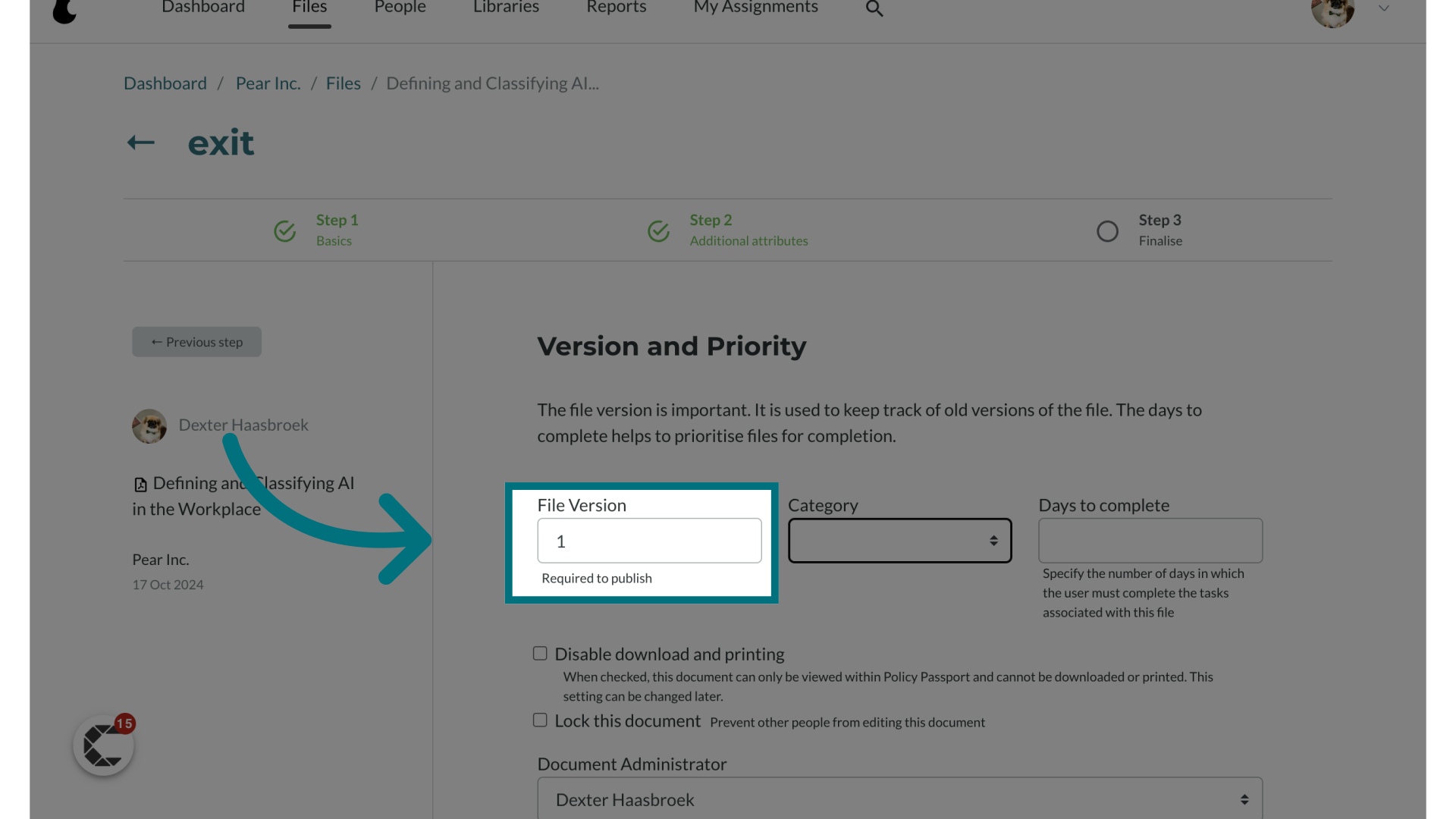 Enter a version number for the file in the 'File Version' field