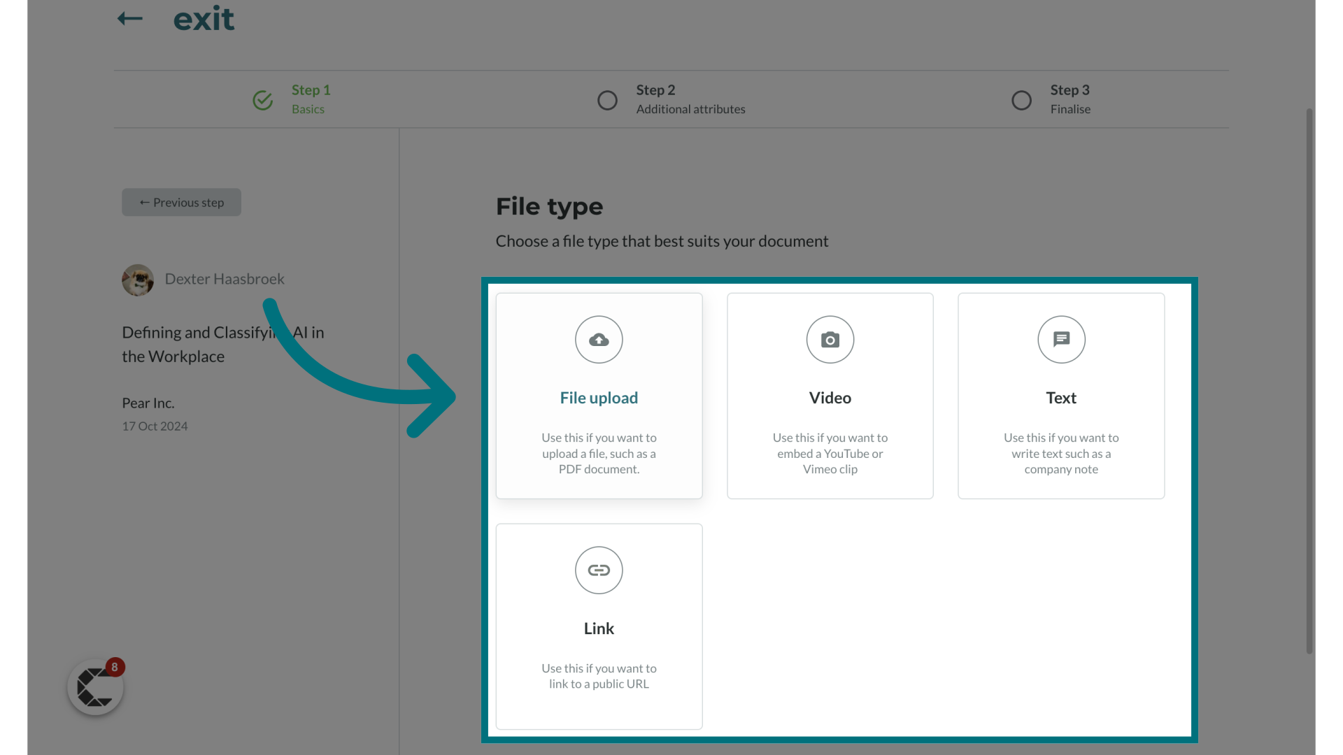 Select the file type you would like to upload