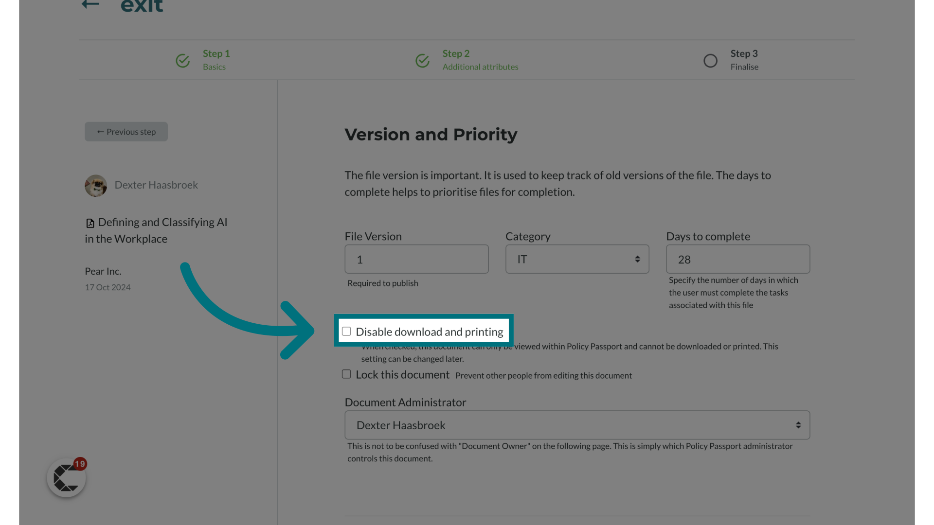 Optional: Enable 'Disable download and printing'