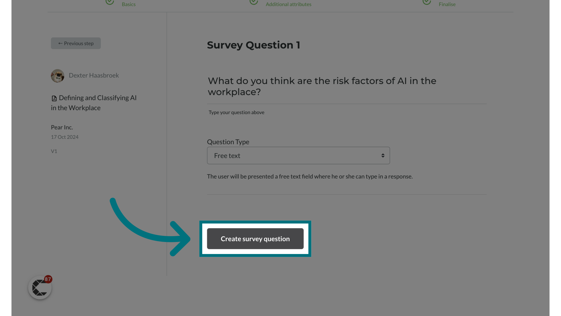 Click 'Create survey question'