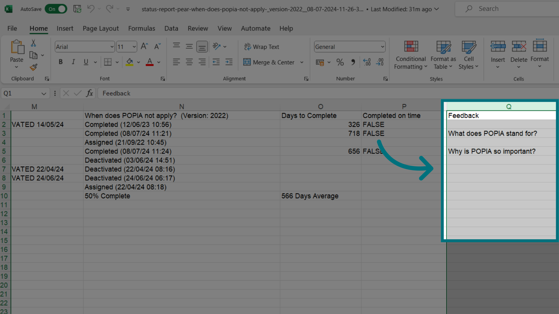 Feedback results will appear in the 'Feedback' column