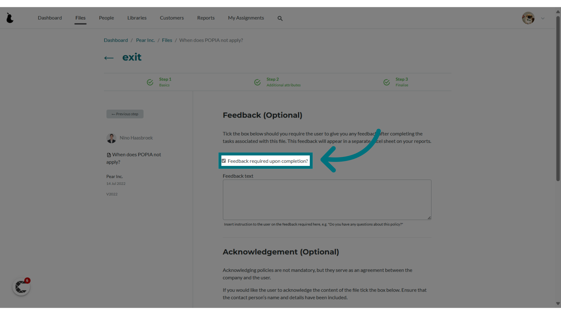 Click on the box to enable feedback