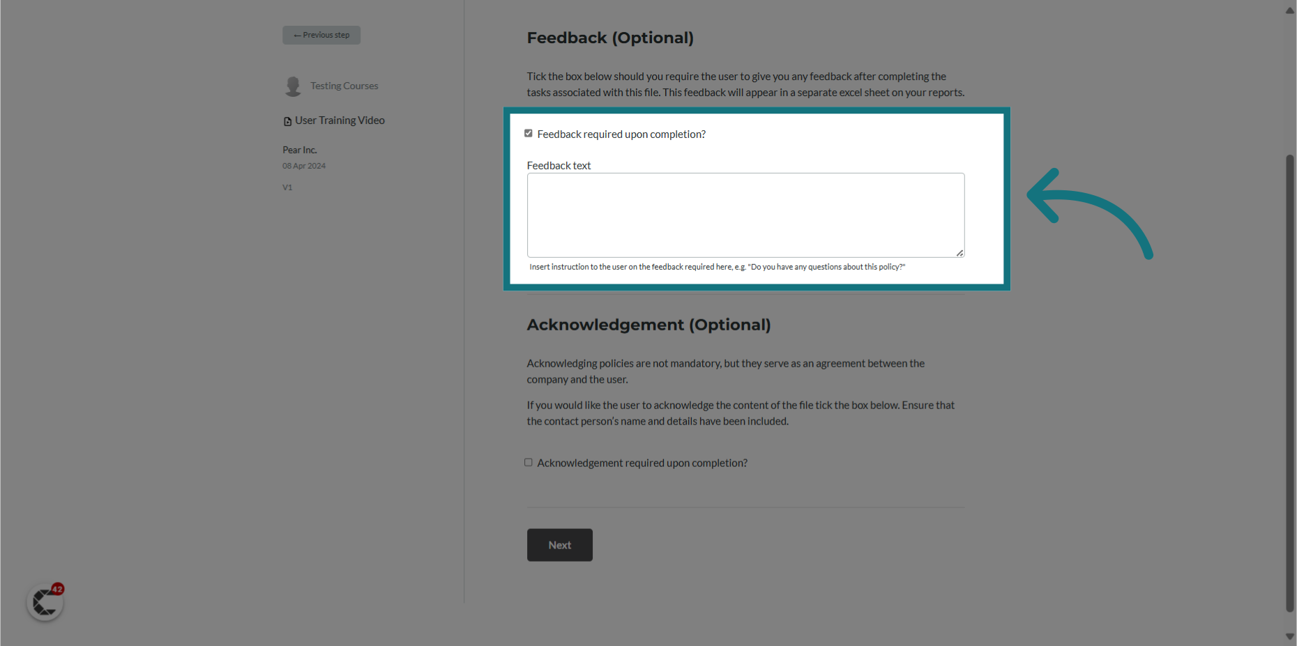 Optionally, enable employees to provide feedback on the file