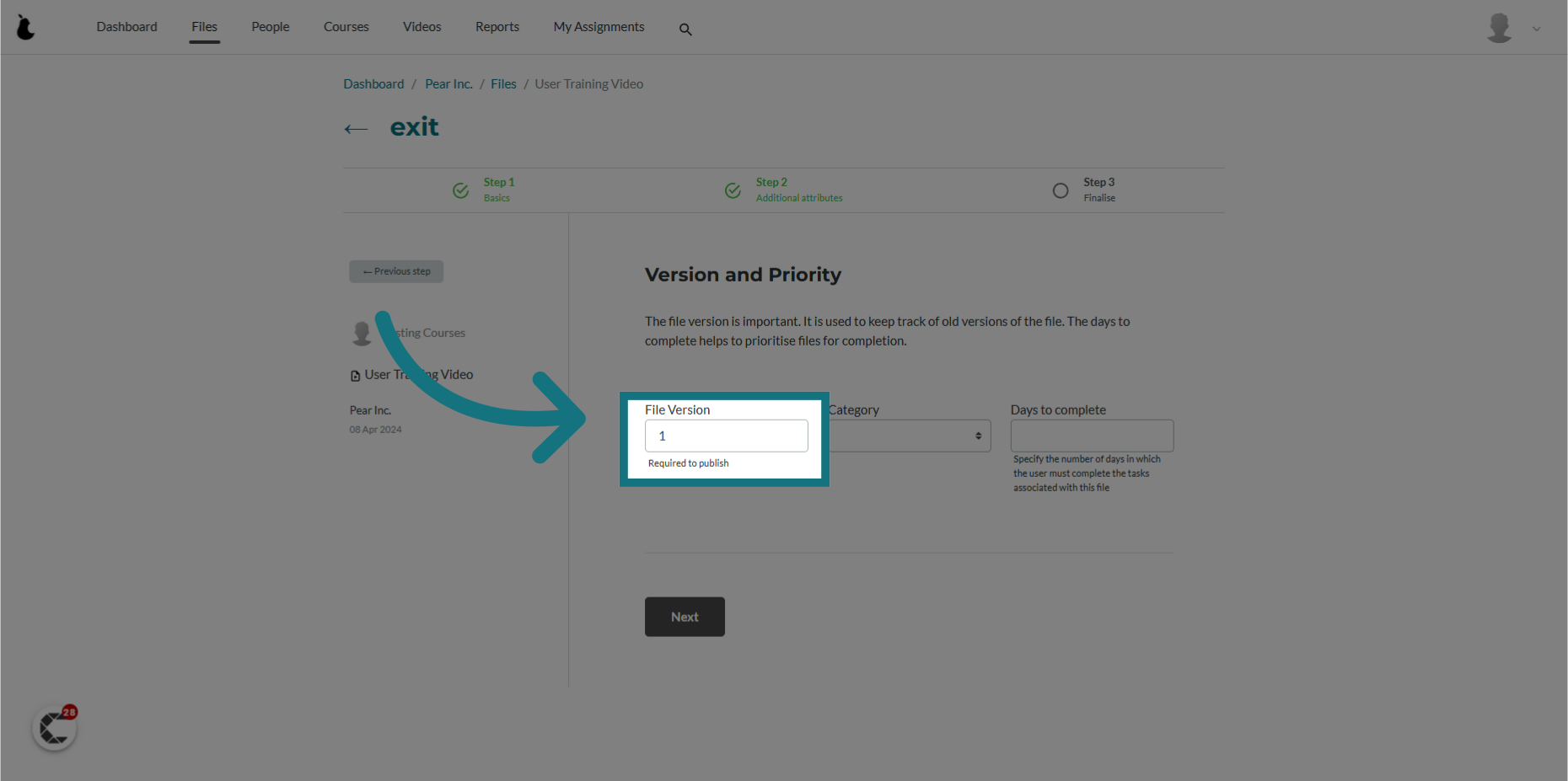 Click 'File version' and provide a version number for the file