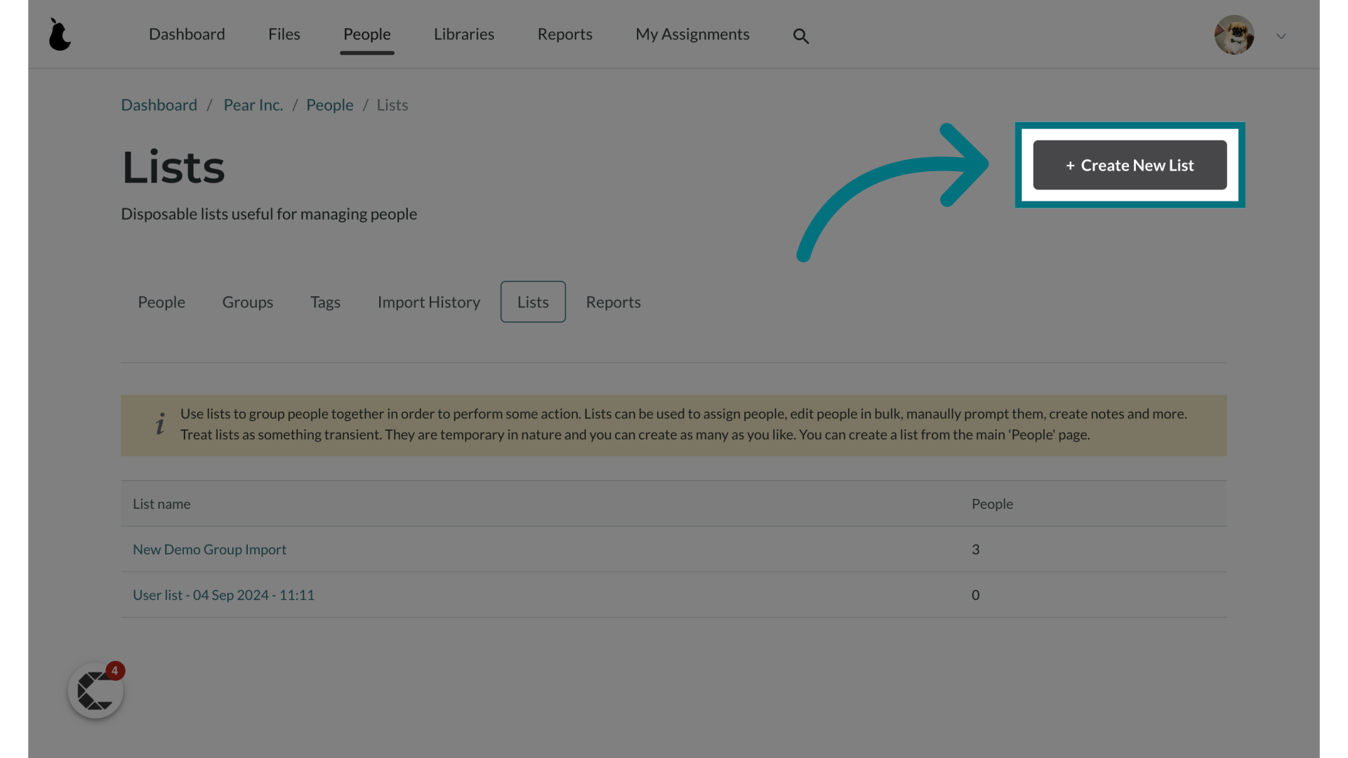 Click '+ Create New List'