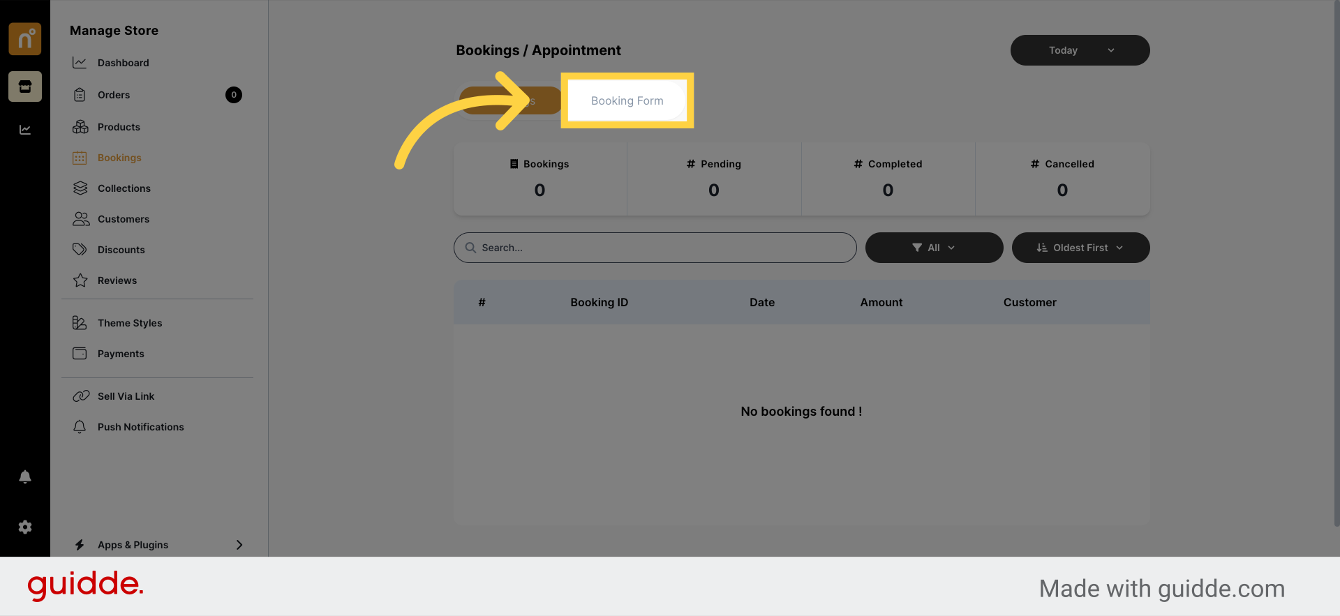 Click 'Booking Form'