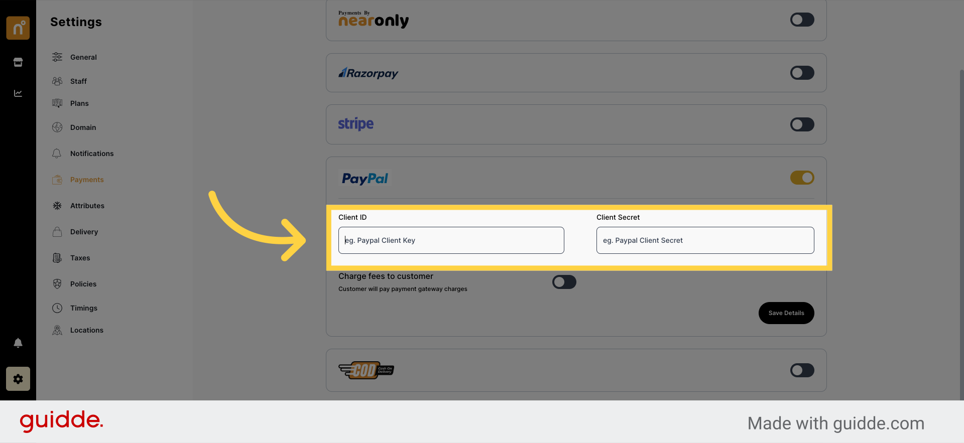 Click 'eg. Paypal Client Key'