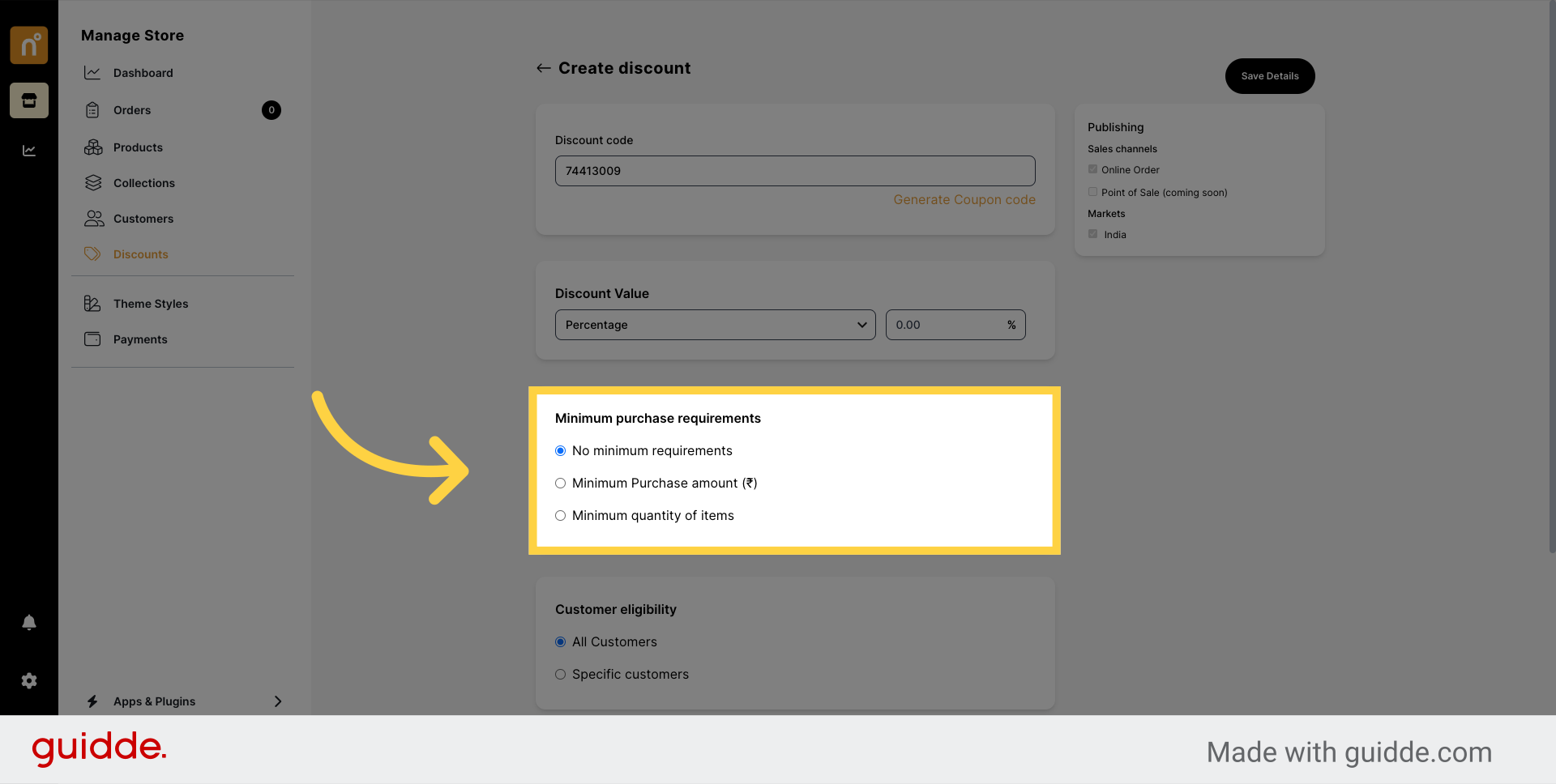 Click 'Minimum Purchase amount (₹)'