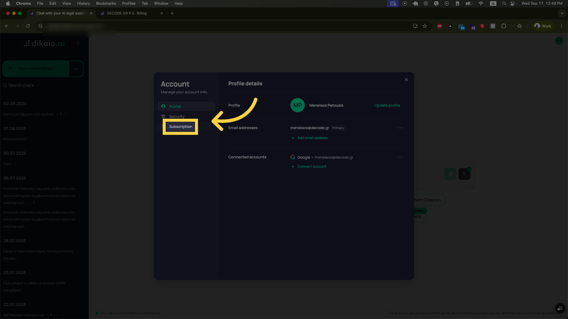 Click 'Subscription'