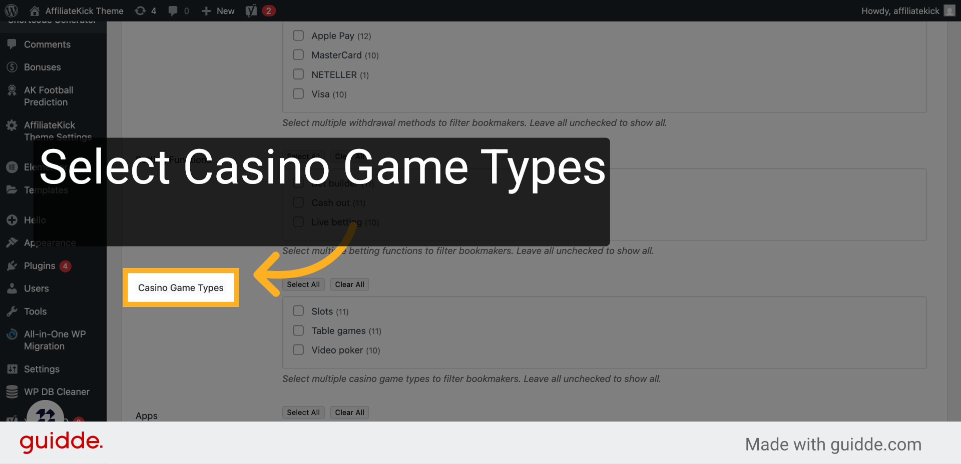 Click 'Casino Game Types'